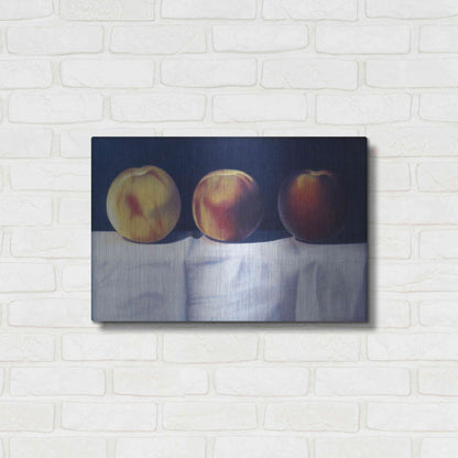 Luxe Metal Art 'Three Peaches' by Cecile Baird, Metal Wall Art,24x16