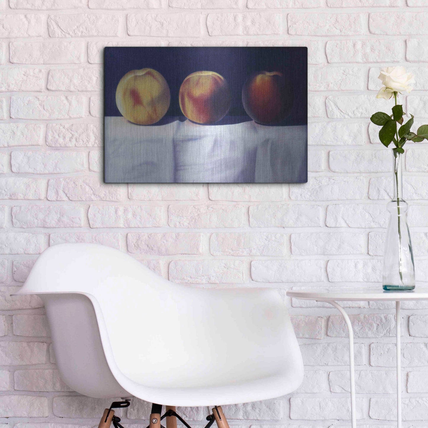 Luxe Metal Art 'Three Peaches' by Cecile Baird, Metal Wall Art,24x16