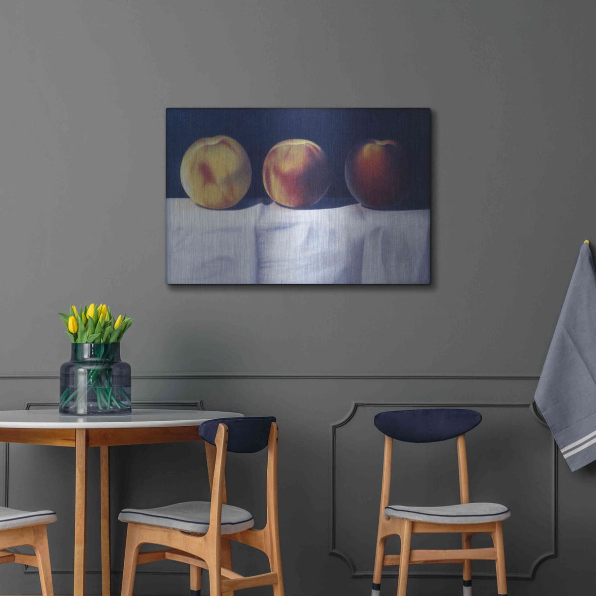 'Three Peaches' by Cecile Baird – Metal Wall Art, 36x24 room view