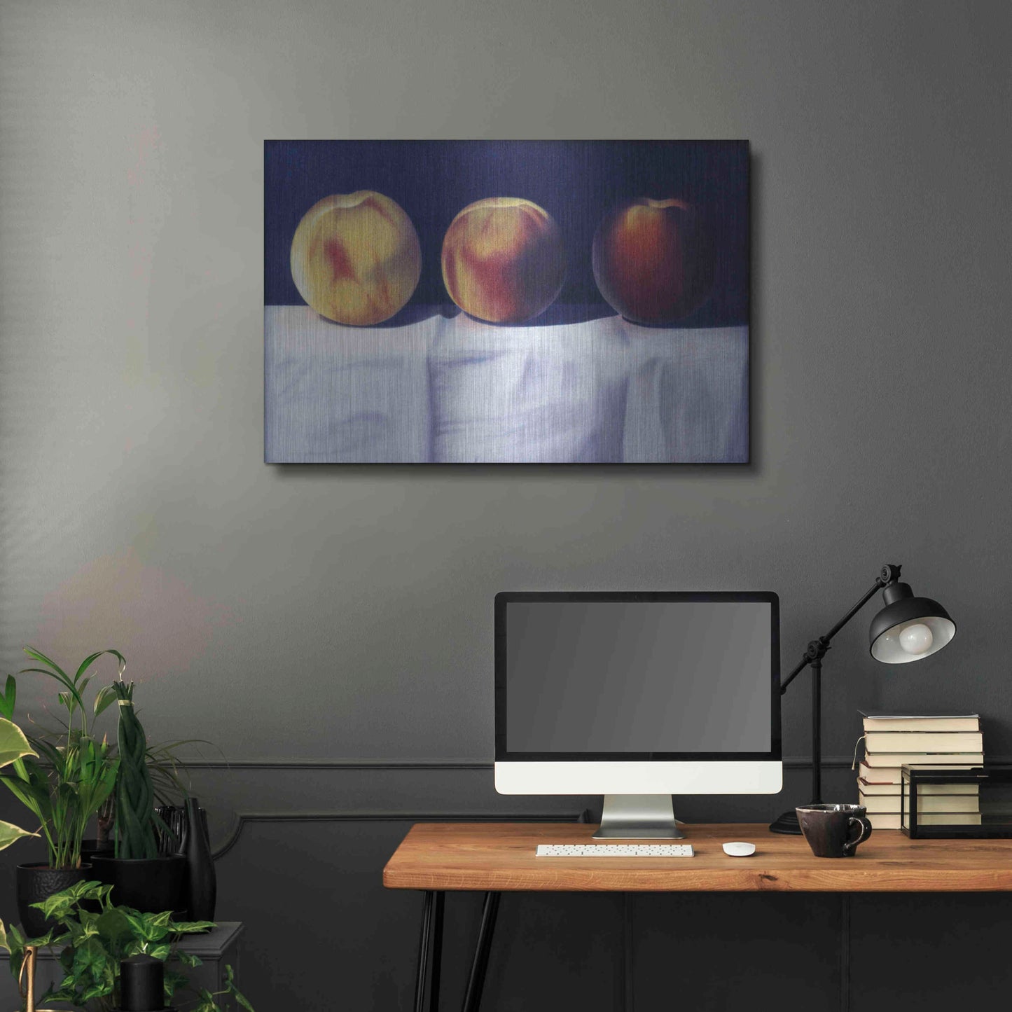 Luxe Metal Art 'Three Peaches' by Cecile Baird, Metal Wall Art,36x24