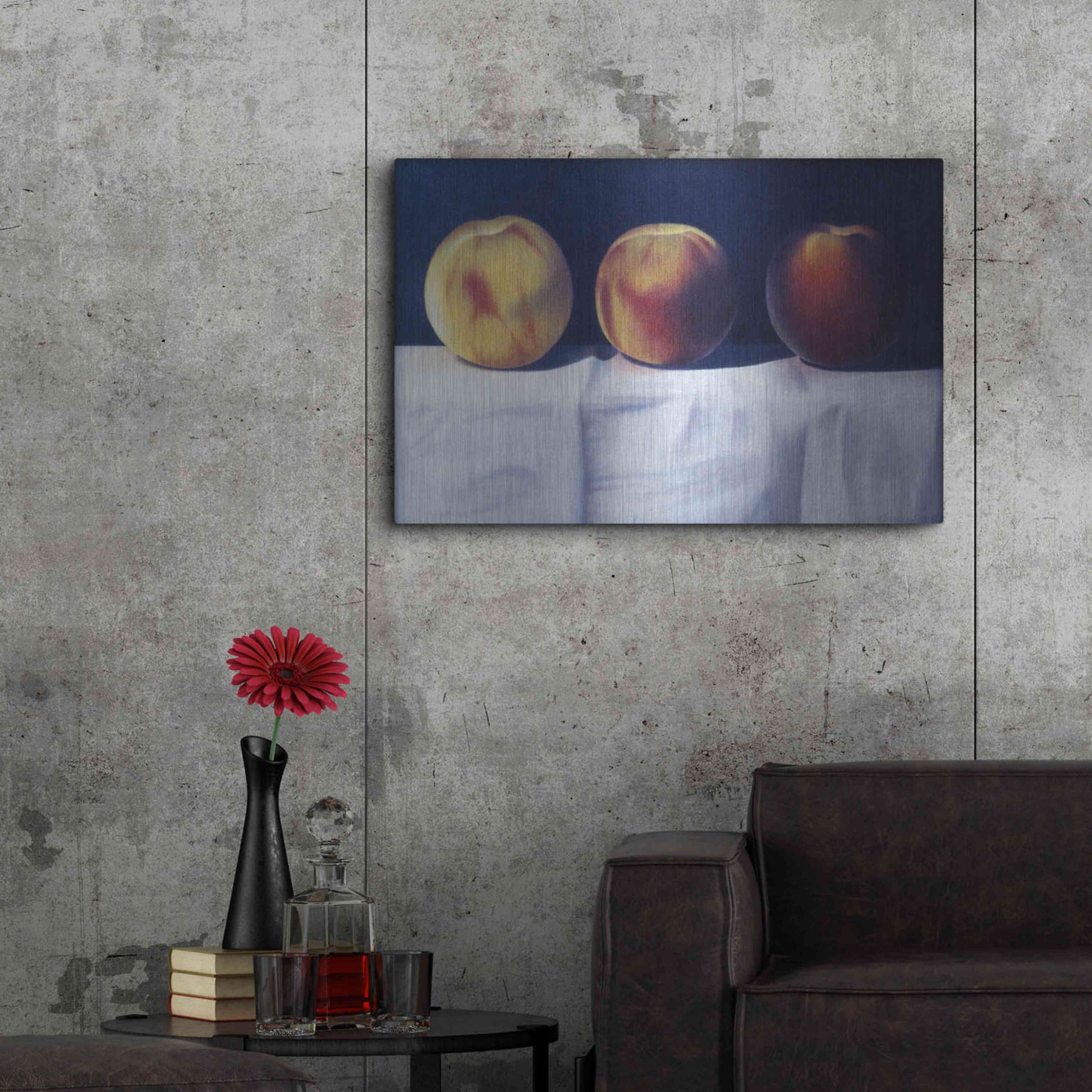 Luxe Metal Art 'Three Peaches' by Cecile Baird, Metal Wall Art,36x24