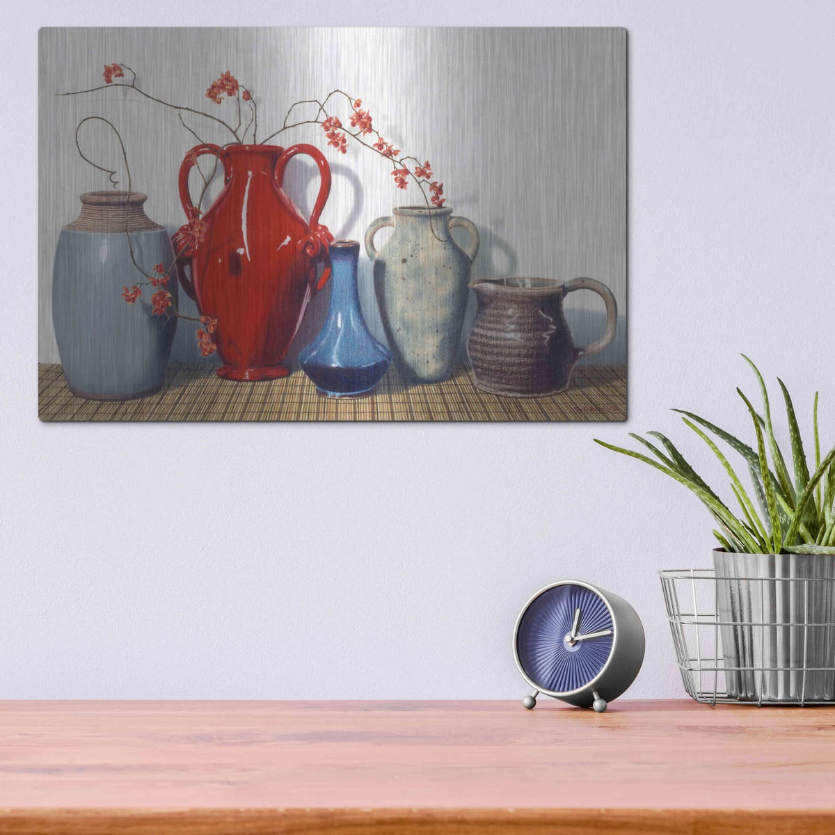 'Vases And Vines' by Cecile Baird – Metal Wall Art, 16x12 room view