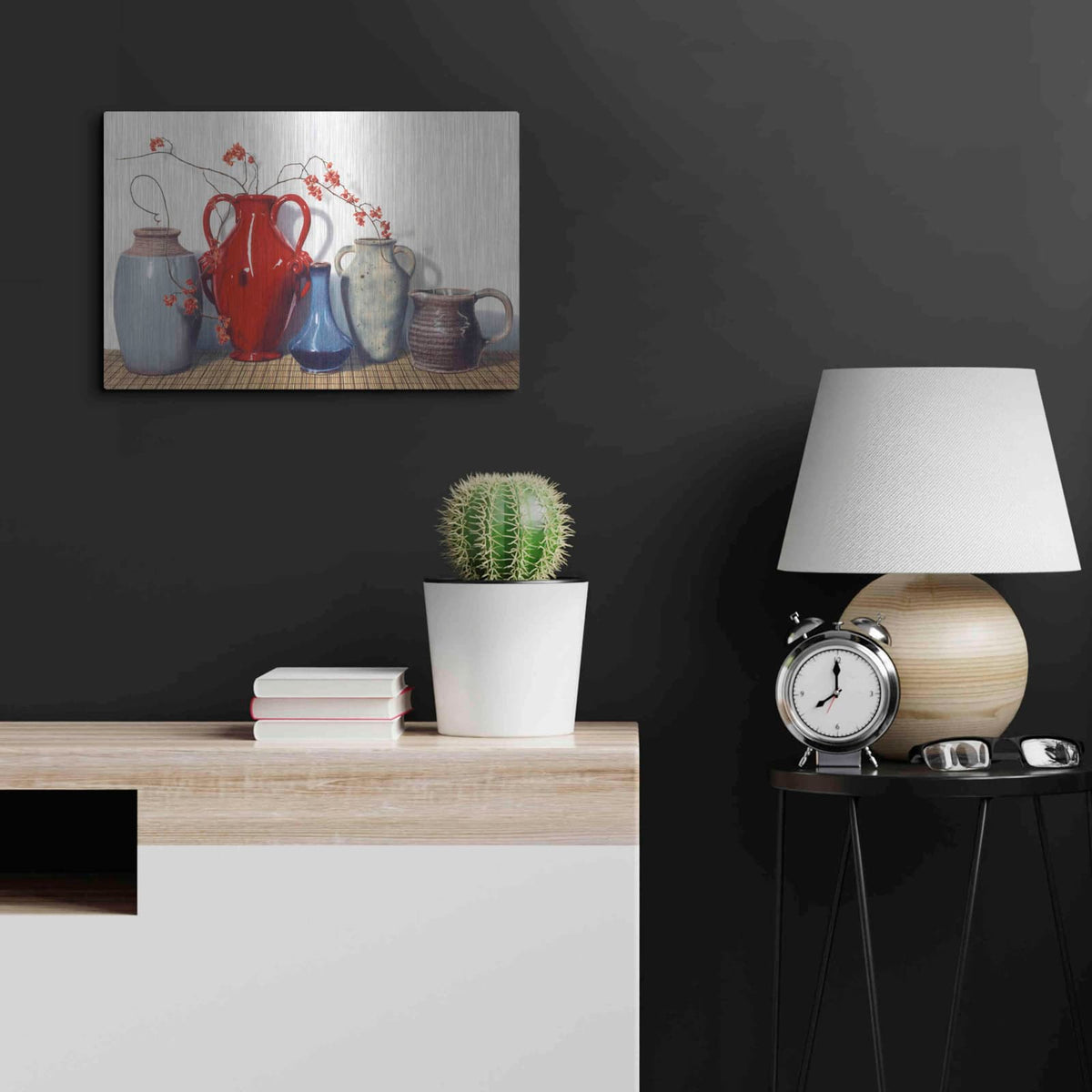 'Vases And Vines' by Cecile Baird – Metal Wall Art, 24x16 room view