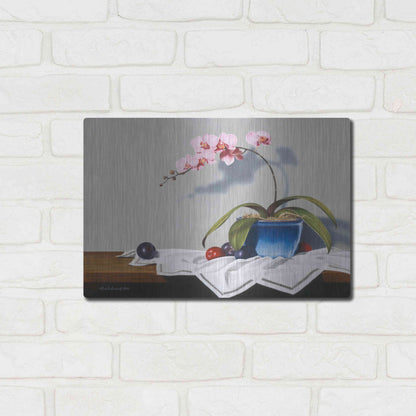 Luxe Metal Art 'Plums And Orchids' by Cecile Baird, Metal Wall Art,16x12