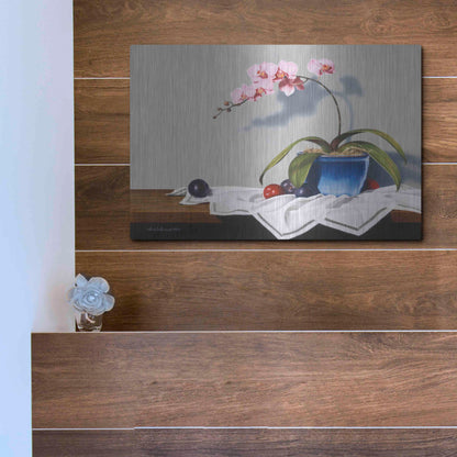 Luxe Metal Art 'Plums And Orchids' by Cecile Baird, Metal Wall Art,16x12