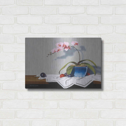 Luxe Metal Art 'Plums And Orchids' by Cecile Baird, Metal Wall Art,24x16