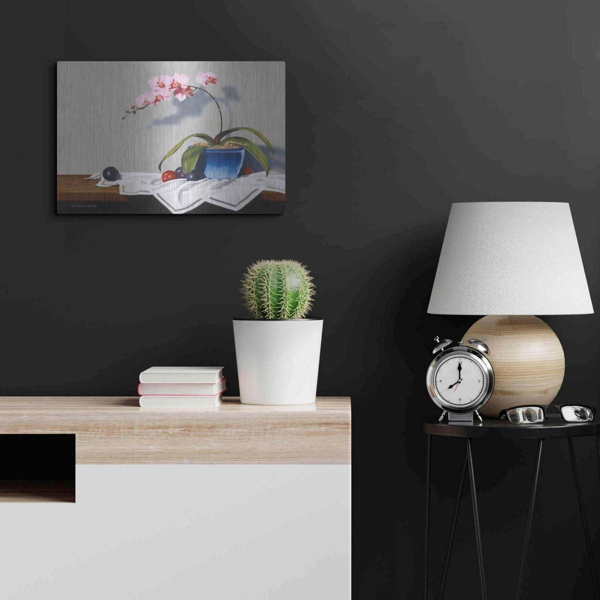 'Plums And Orchids' by Cecile Baird – Metal Wall Art, 24x16 room view