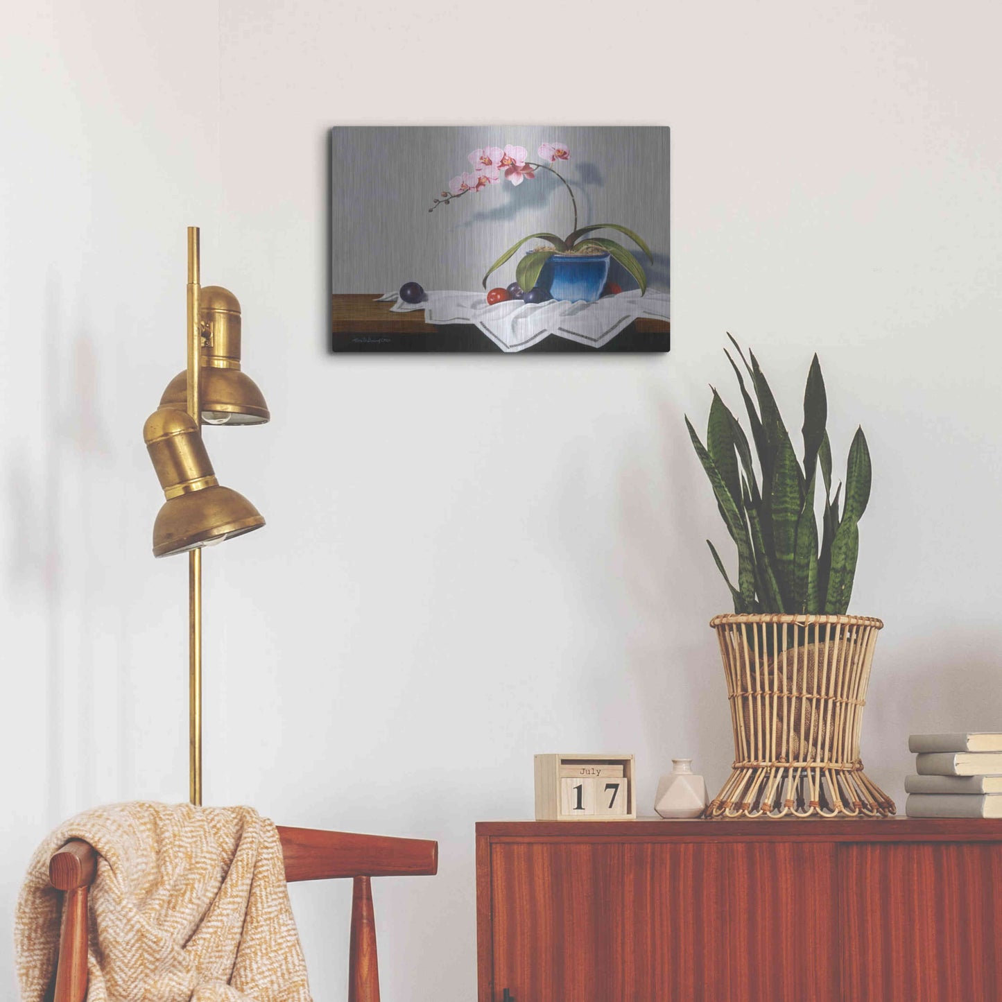 Luxe Metal Art 'Plums And Orchids' by Cecile Baird, Metal Wall Art,24x16