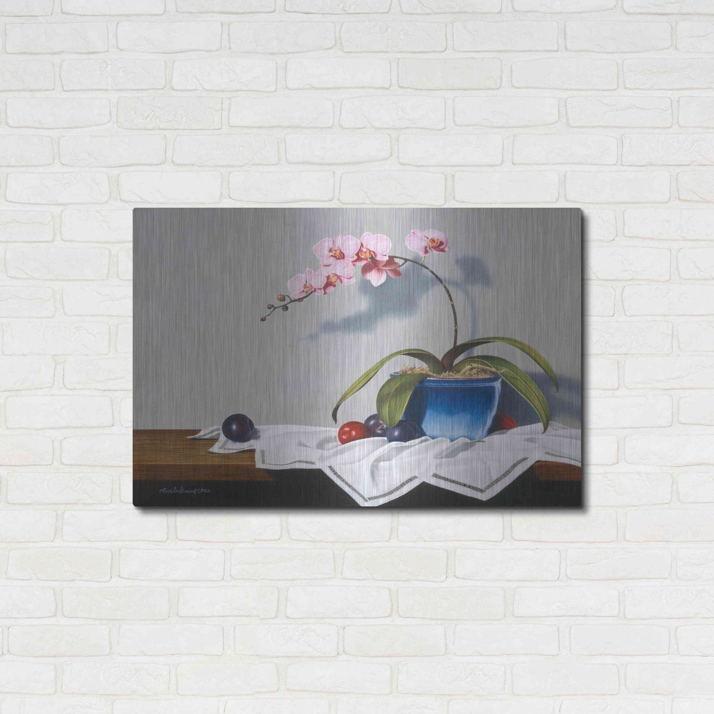 Luxe Metal Art 'Plums And Orchids' by Cecile Baird, Metal Wall Art,36x24