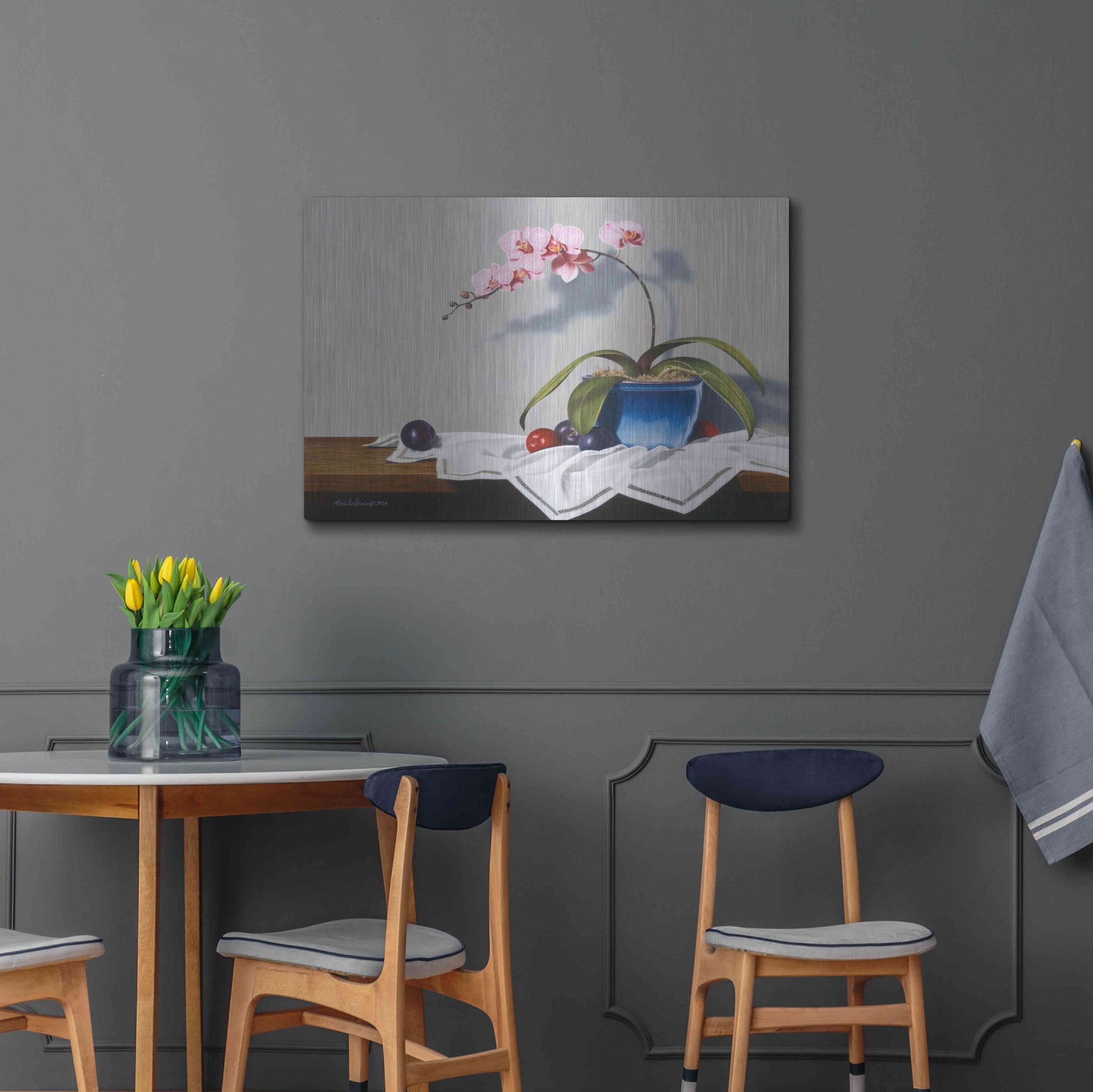 Luxe Metal Art 'Plums And Orchids' by Cecile Baird, Metal Wall Art,36x24