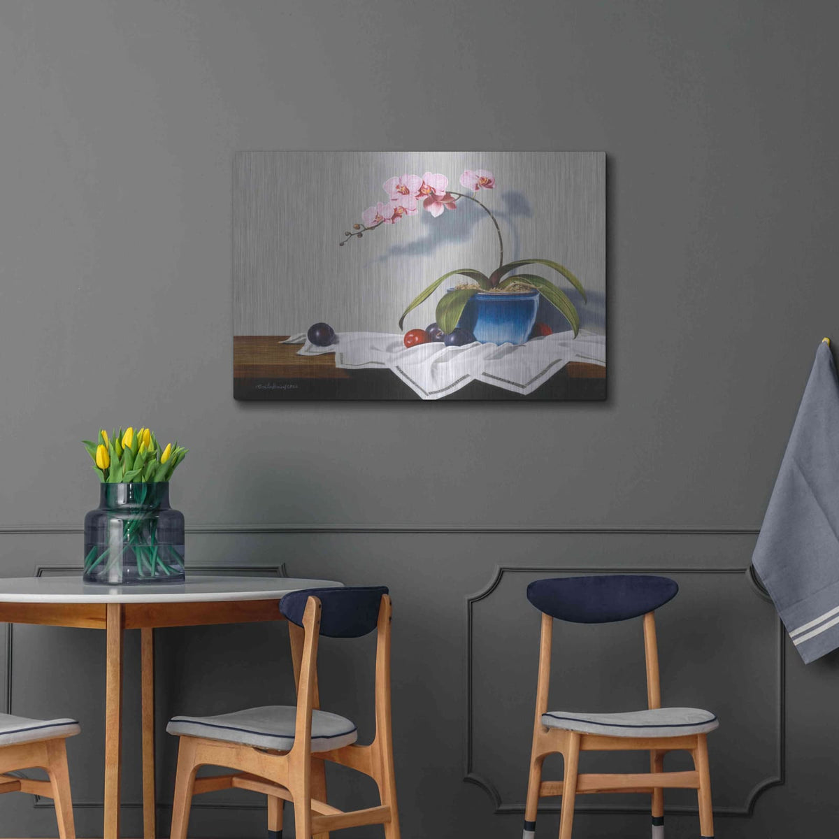 'Plums And Orchids' by Cecile Baird – Metal Wall Art, 36x24 room view