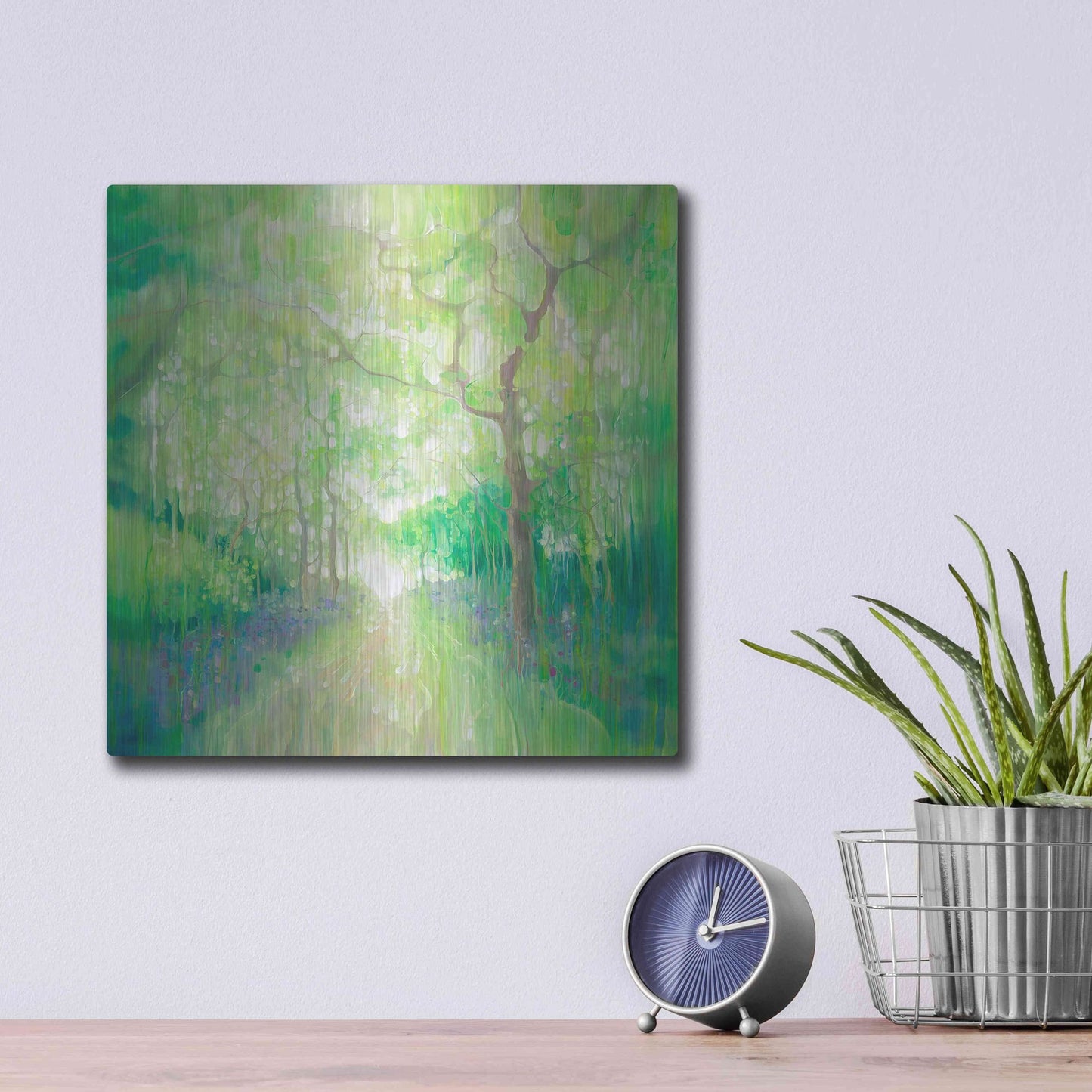 Luxe Metal Art 'Green Forest Calling' by Gill Bustamante, Metal Wall Art,12x12