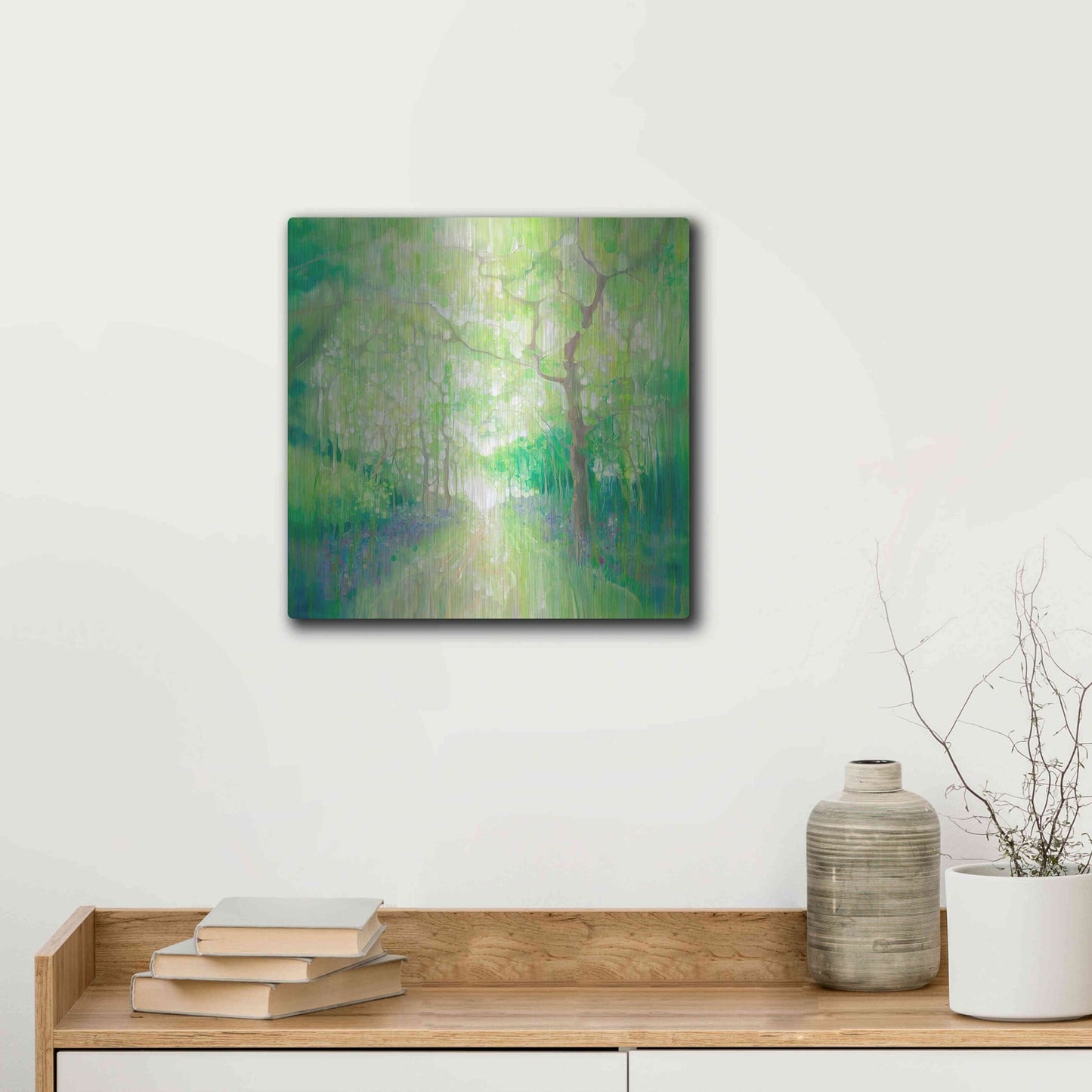 Luxe Metal Art 'Green Forest Calling' by Gill Bustamante, Metal Wall Art,12x12