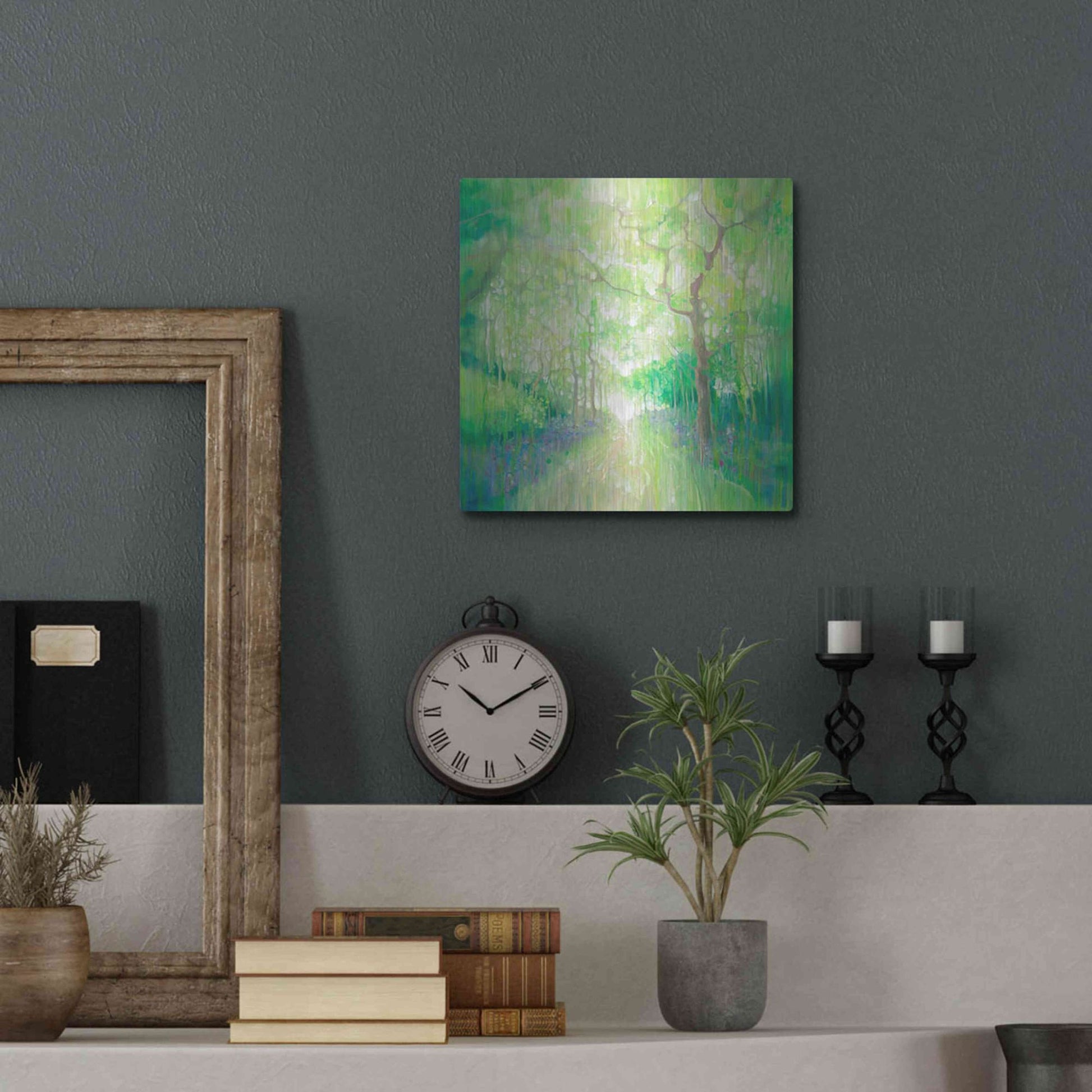 Luxe Metal Art 'Green Forest Calling' by Gill Bustamante, Metal Wall Art,12x12