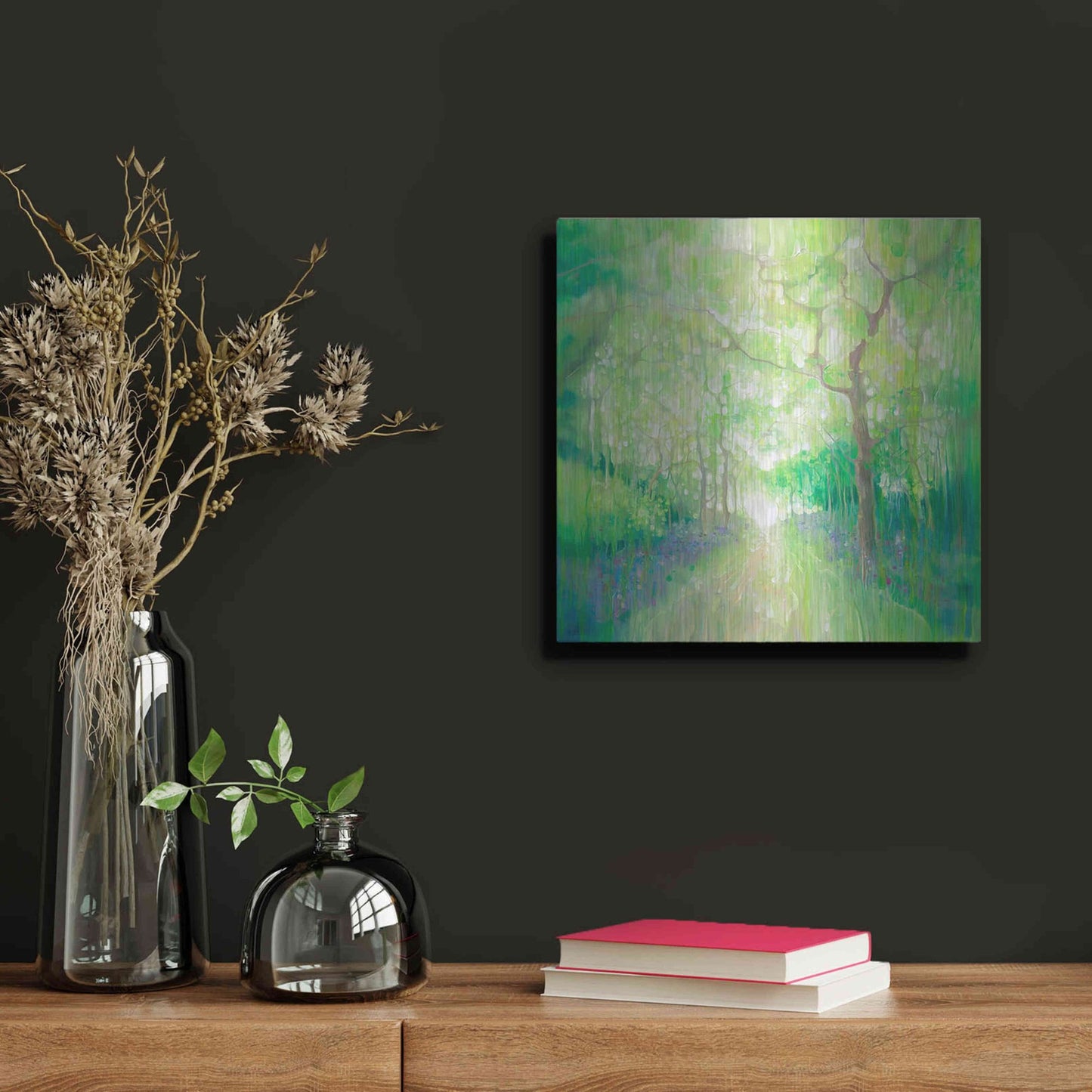 Luxe Metal Art 'Green Forest Calling' by Gill Bustamante, Metal Wall Art,12x12