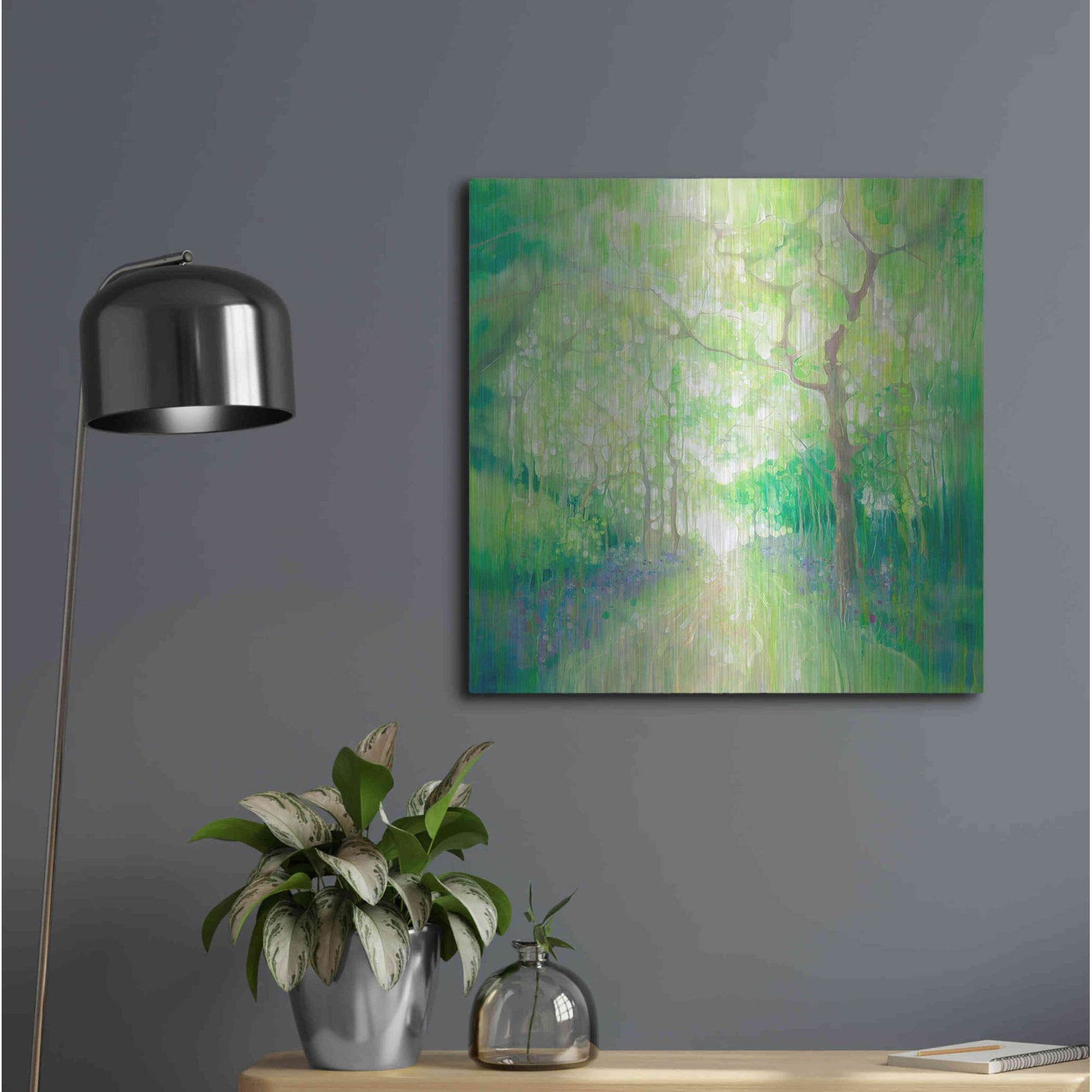 Luxe Metal Art 'Green Forest Calling' by Gill Bustamante, Metal Wall Art,24x24