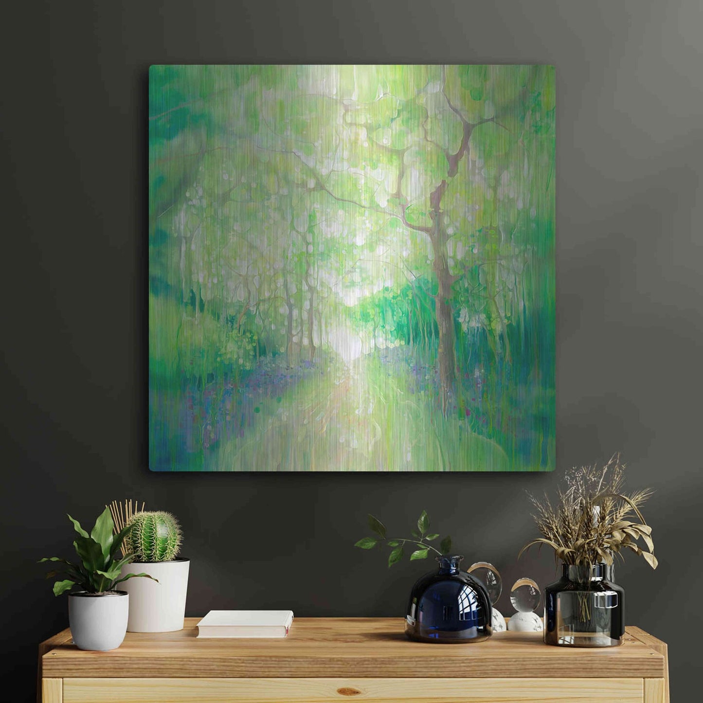 Luxe Metal Art 'Green Forest Calling' by Gill Bustamante, Metal Wall Art,24x24