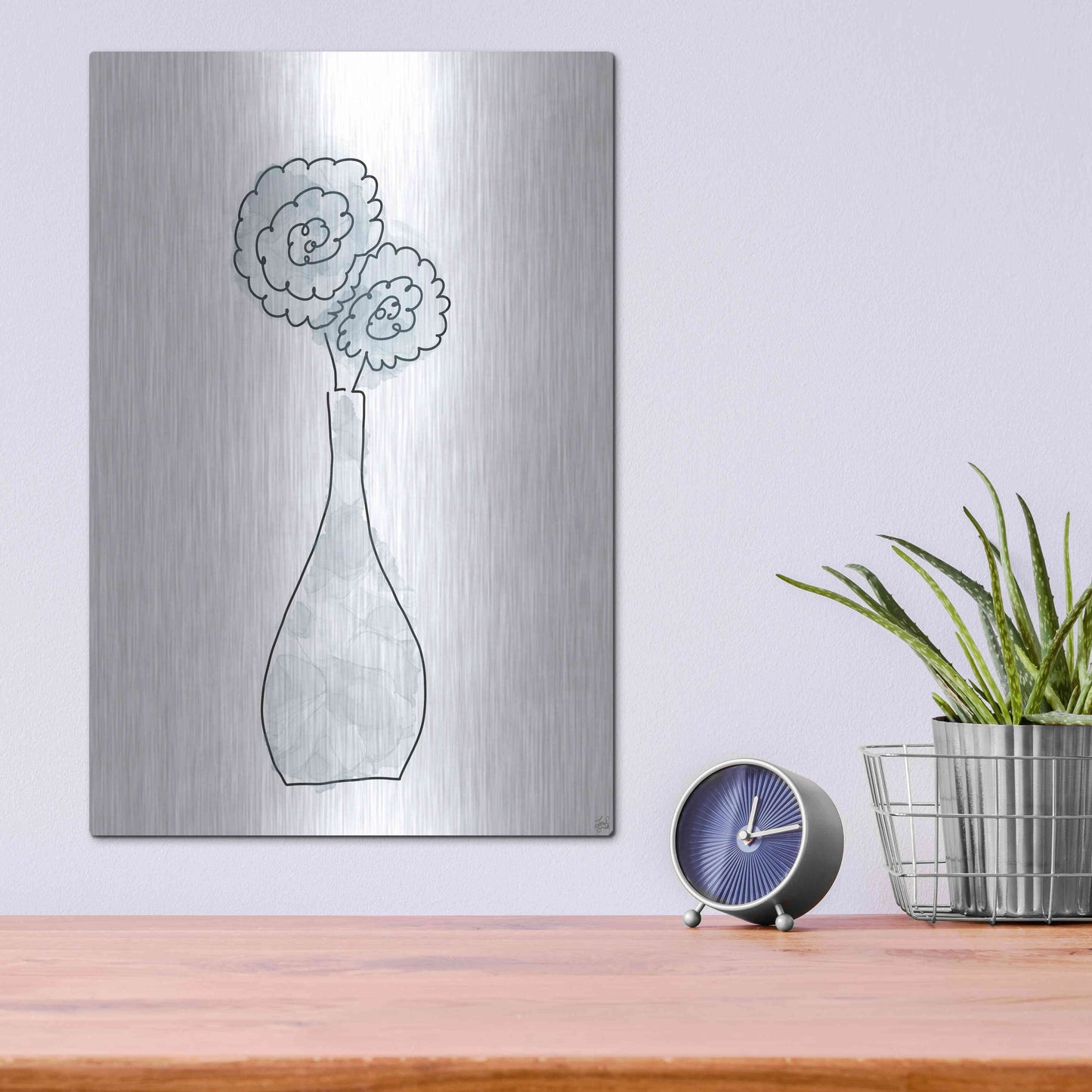 Luxe Metal Art 'Floral Glass Bunch 1' by Line and Brush, Metal Wall Art,12x16