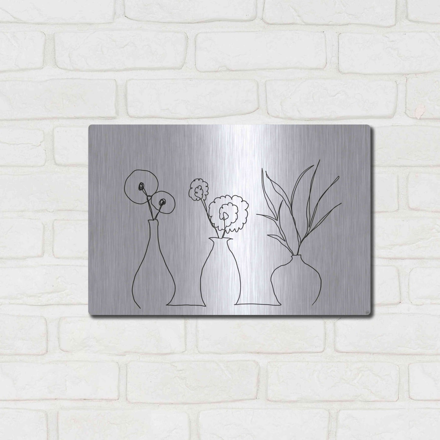 Luxe Metal Art 'Floral Set Still Life 4' by Line and Brush, Metal Wall Art,16x12