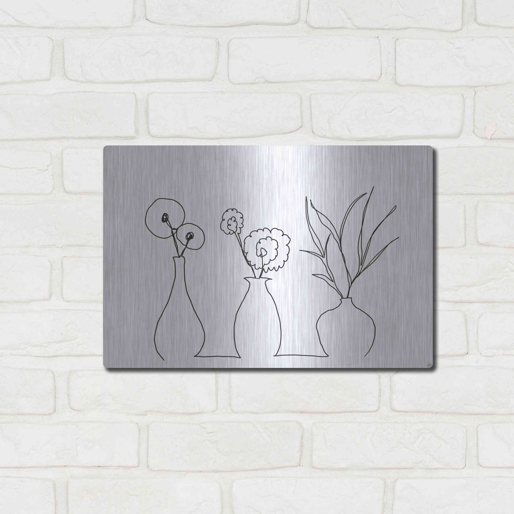 Luxe Metal Art 'Floral Set Still Life 4' by Line and Brush, Metal Wall Art,16x12