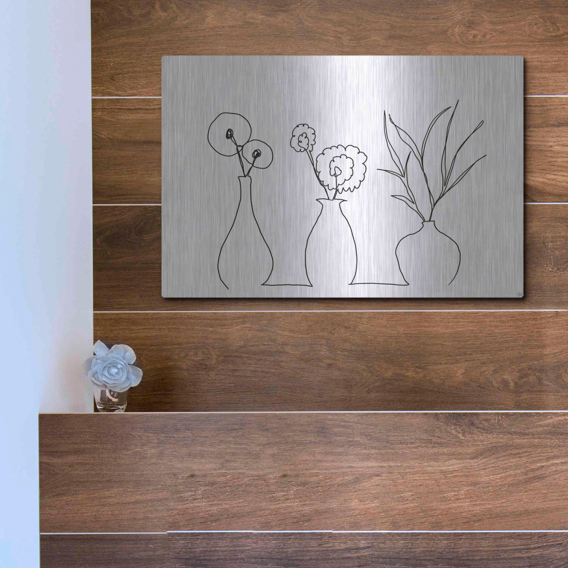 Luxe Metal Art 'Floral Set Still Life 4' by Line and Brush, Metal Wall Art,16x12