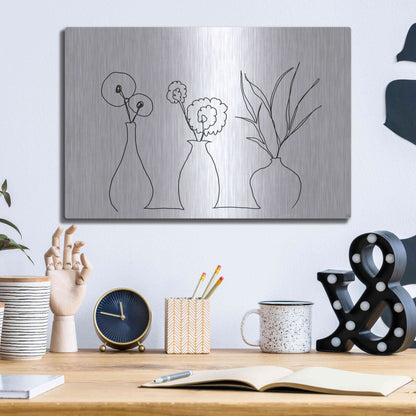 Luxe Metal Art 'Floral Set Still Life 4' by Line and Brush, Metal Wall Art,16x12