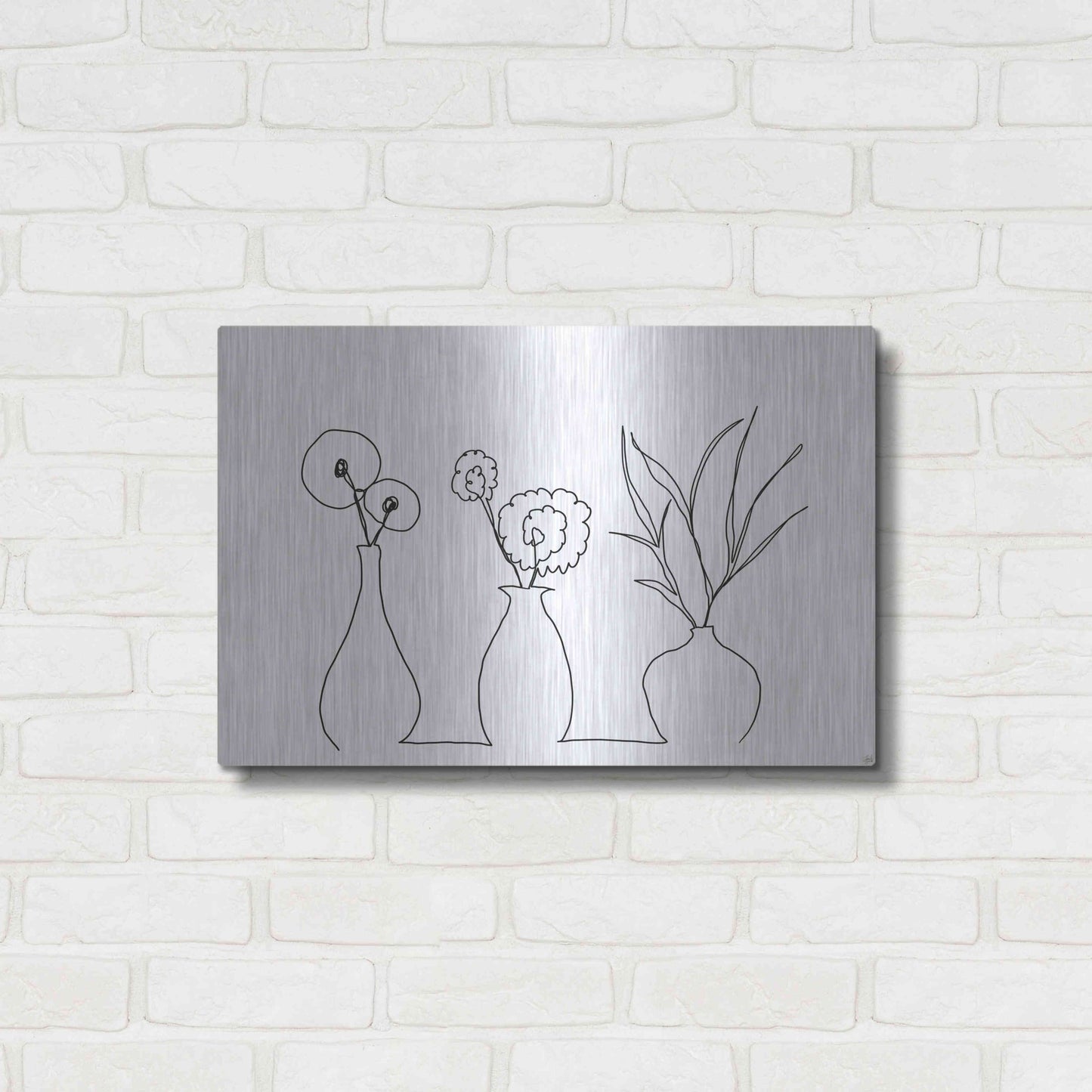 Luxe Metal Art 'Floral Set Still Life 4' by Line and Brush, Metal Wall Art,24x16