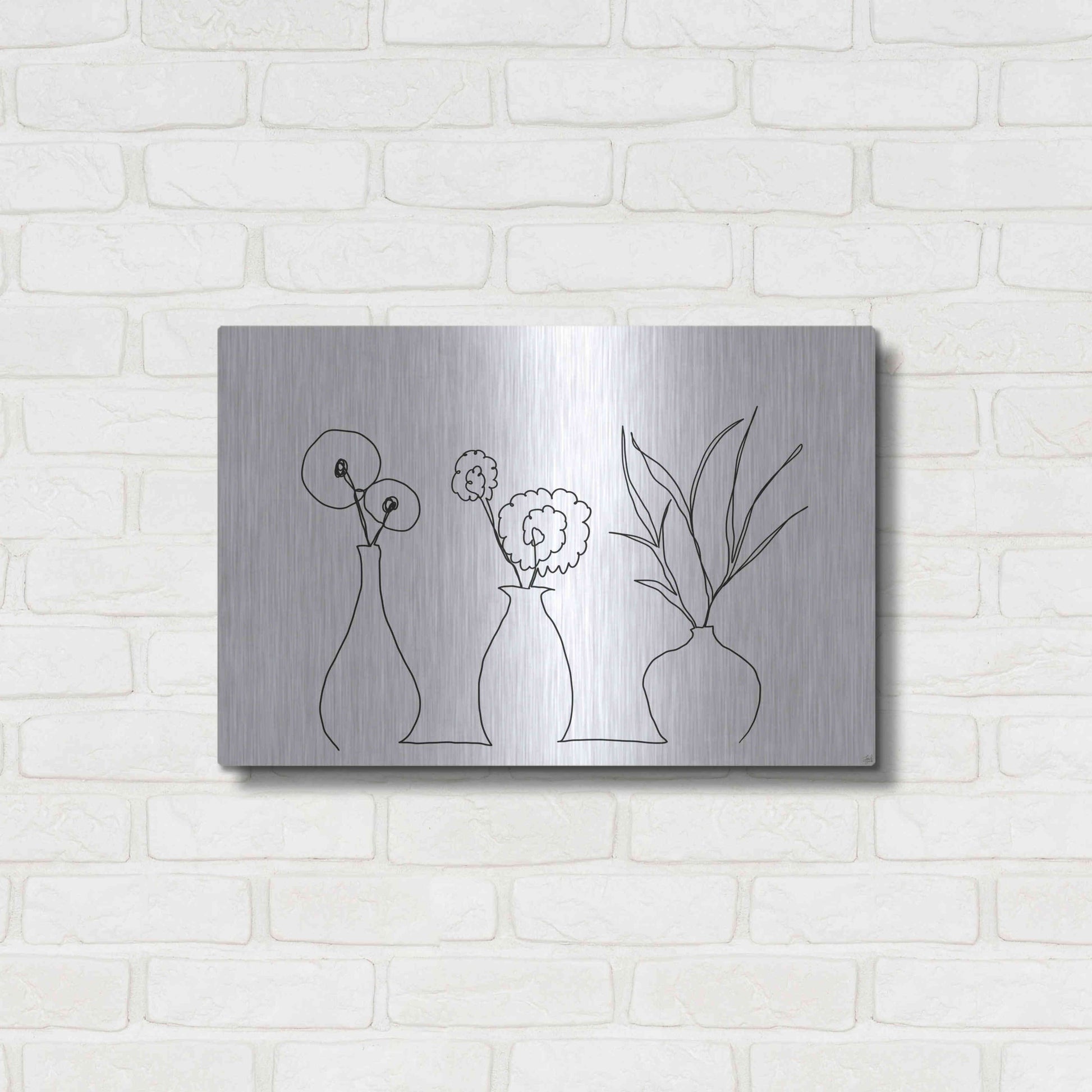 Luxe Metal Art 'Floral Set Still Life 4' by Line and Brush, Metal Wall Art,24x16
