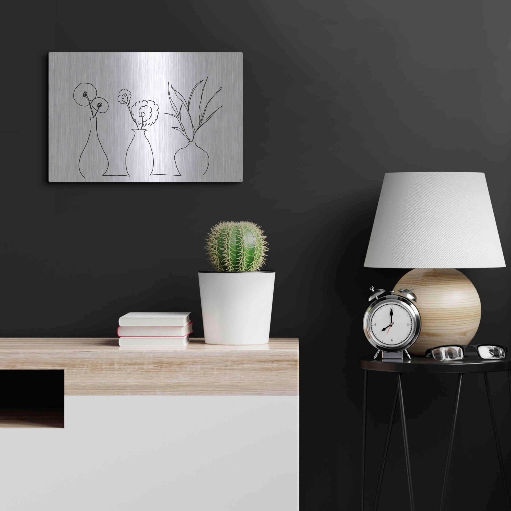 Luxe Metal Art 'Floral Set Still Life 4' by Line and Brush, Metal Wall Art,24x16