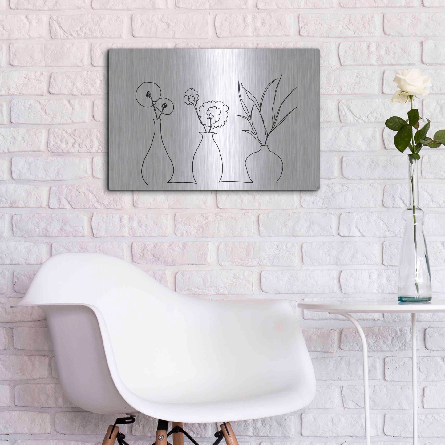 Luxe Metal Art 'Floral Set Still Life 4' by Line and Brush, Metal Wall Art,24x16