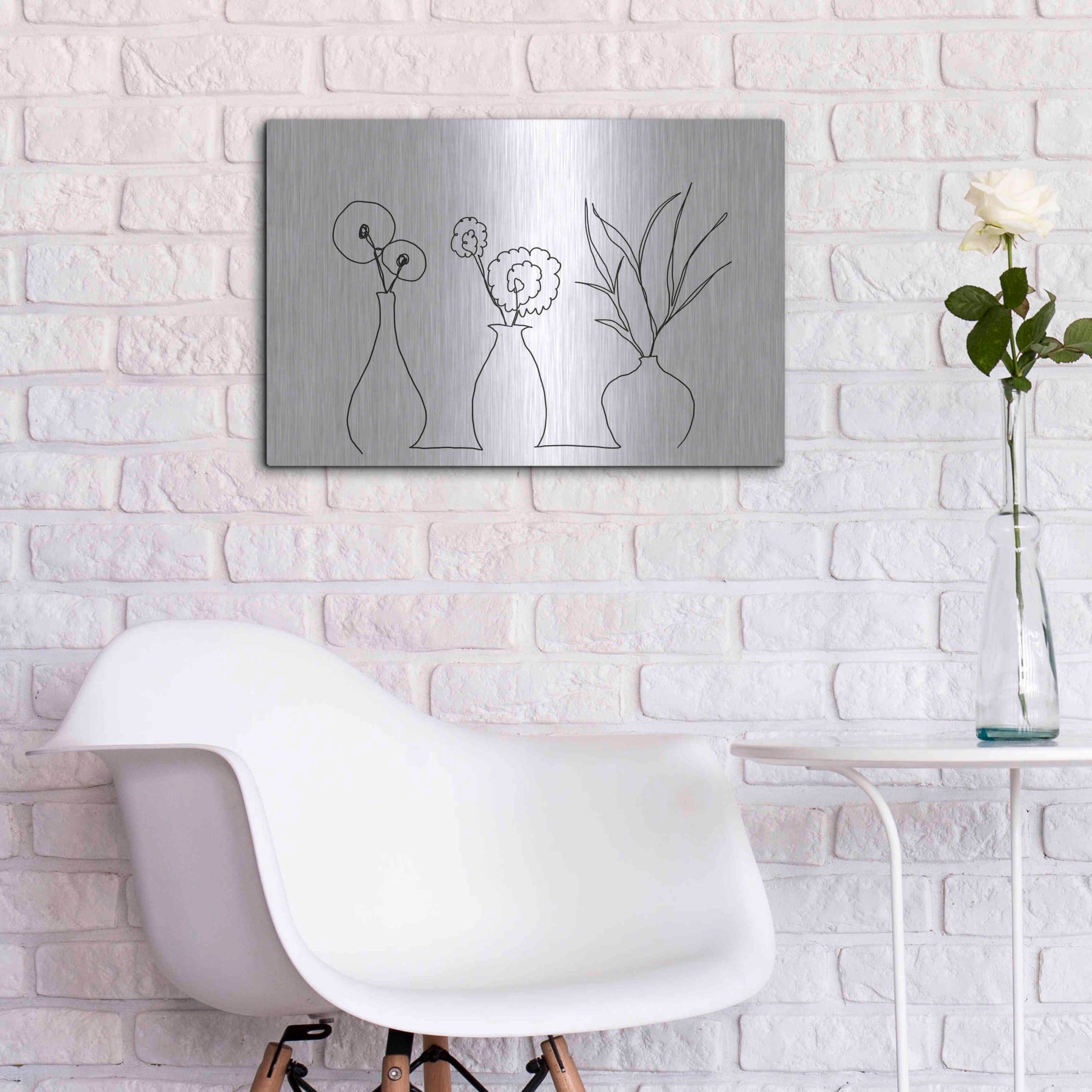 Luxe Metal Art 'Floral Set Still Life 4' by Line and Brush, Metal Wall Art,24x16