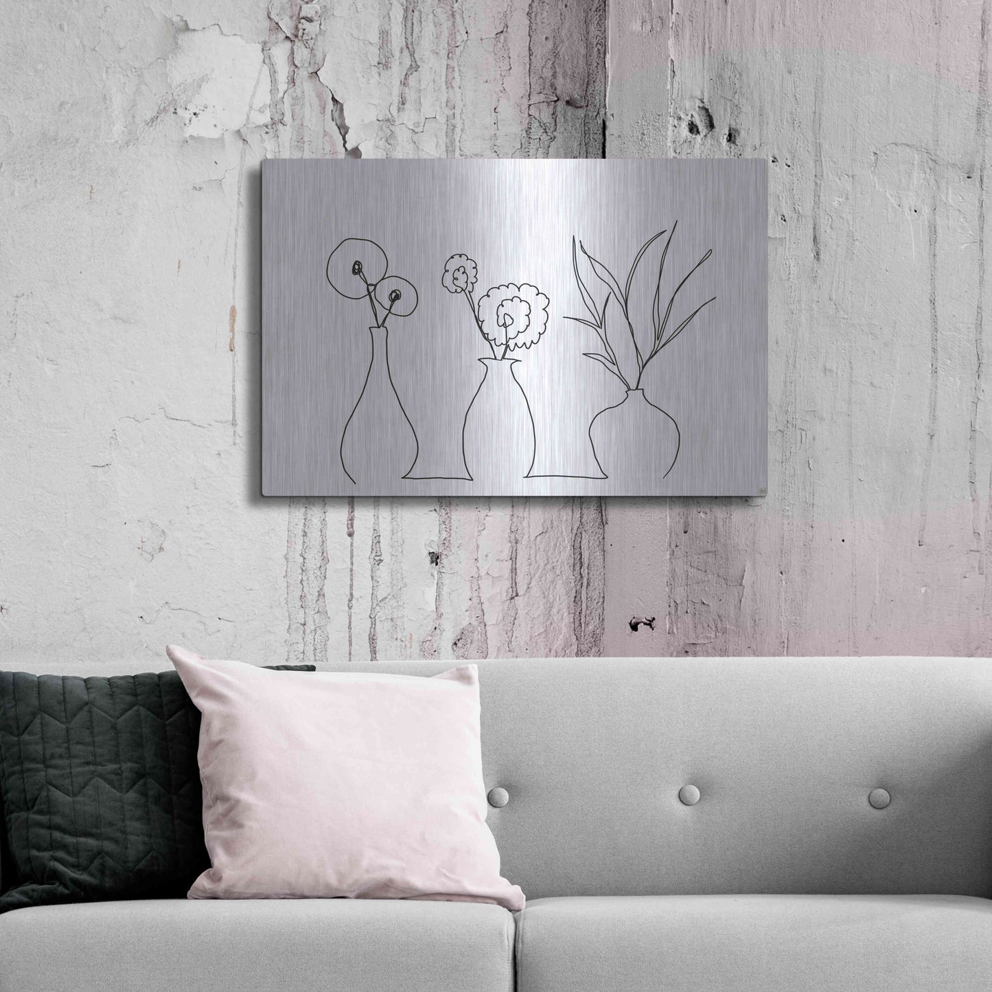Luxe Metal Art 'Floral Set Still Life 4' by Line and Brush, Metal Wall Art,36x24