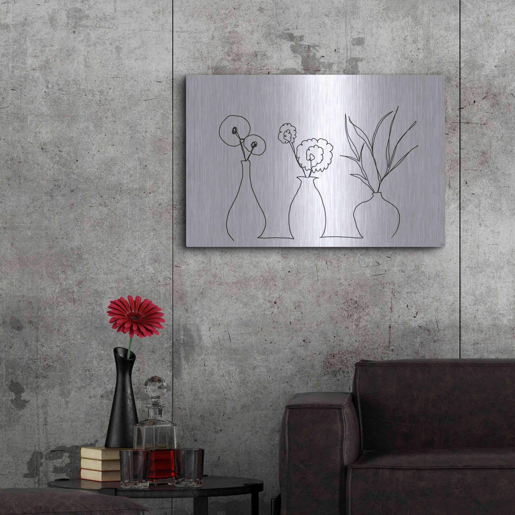Luxe Metal Art 'Floral Set Still Life 4' by Line and Brush, Metal Wall Art,36x24