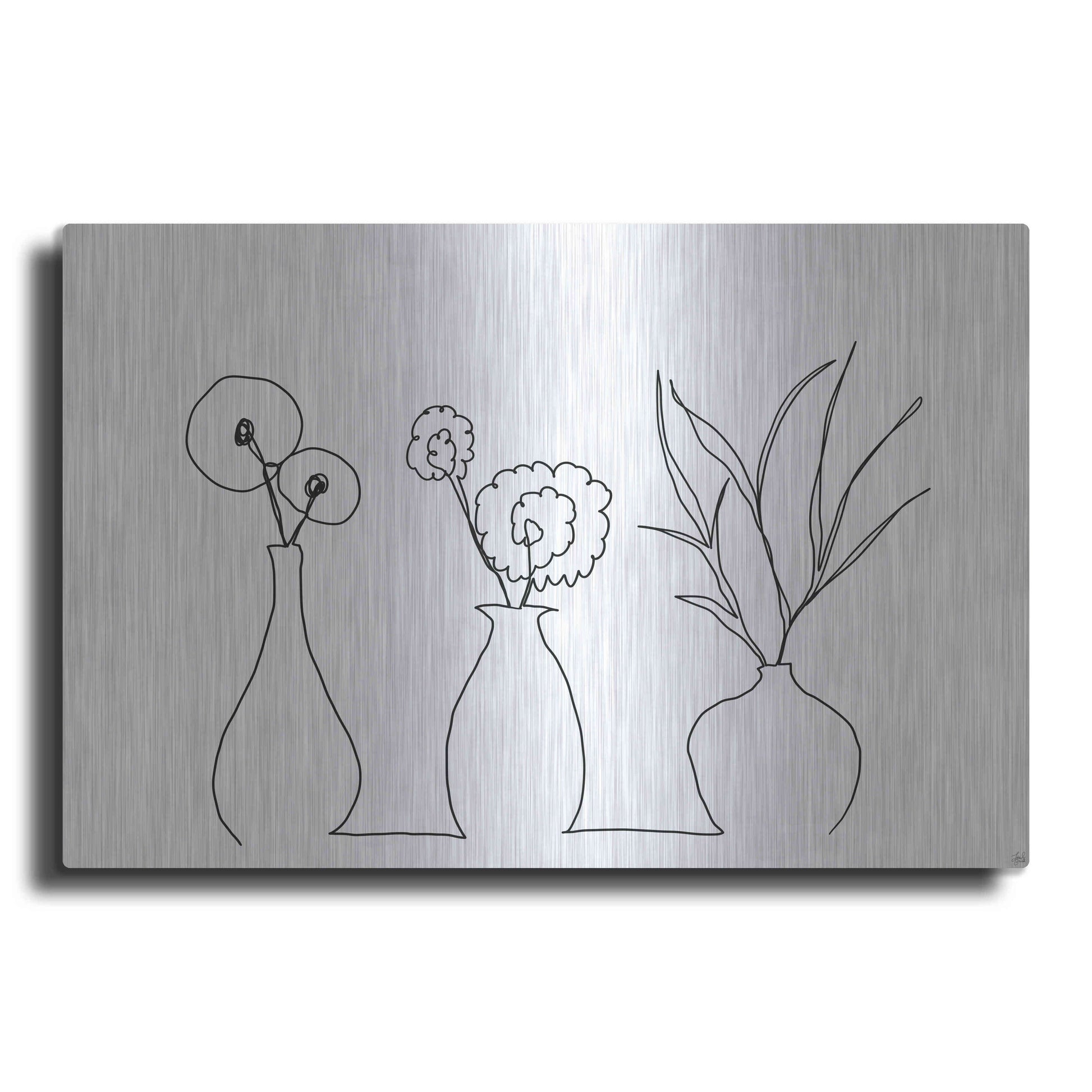 Luxe Metal Art 'Floral Set Still Life 4' by Line and Brush, Metal Wall Art