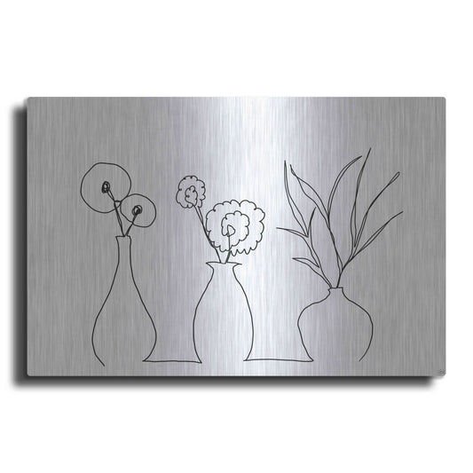 Luxe Metal Art 'Floral Set Still Life 4' by Line and Brush, Metal Wall Art