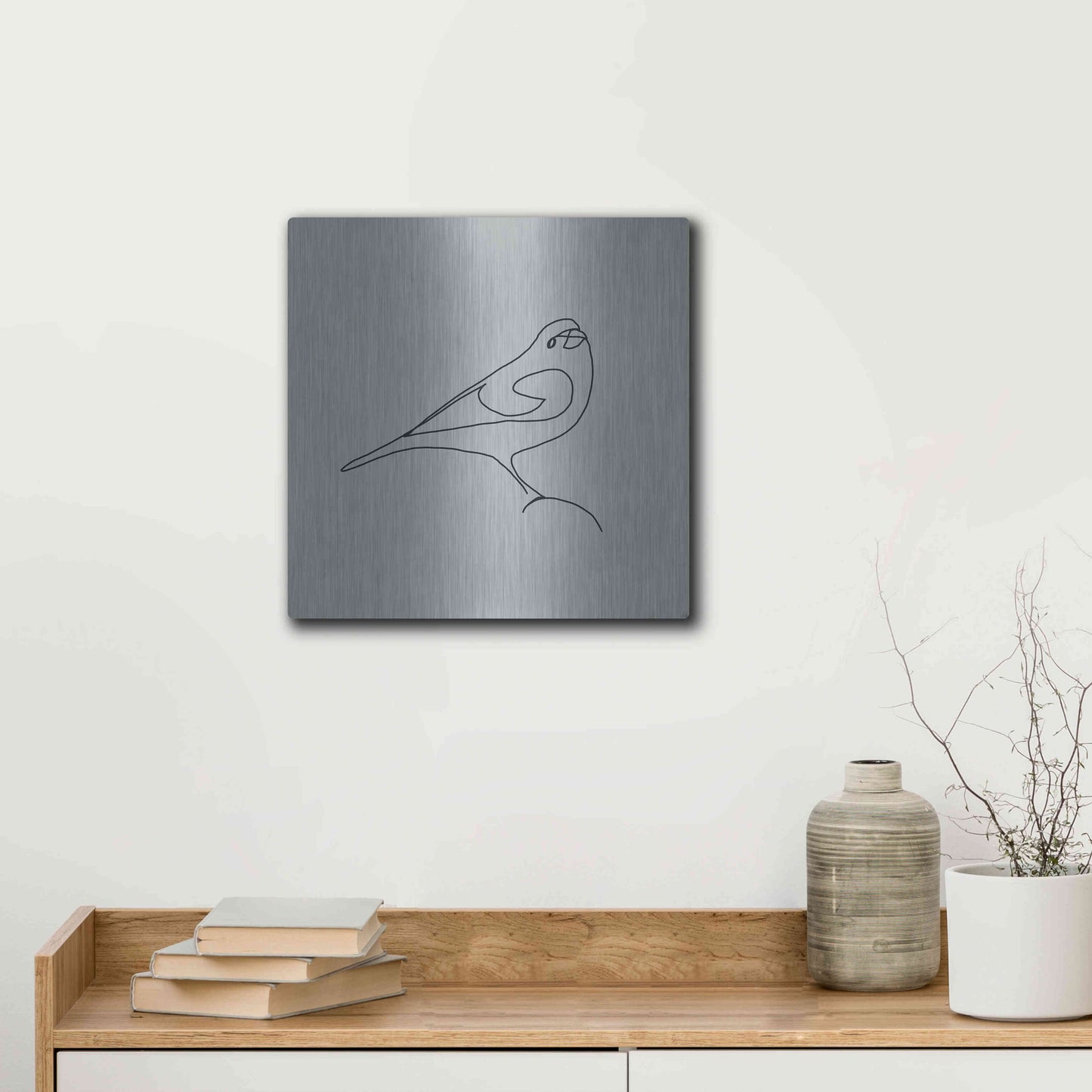 Luxe Metal Art 'Line Bird 1' by Line and Brush, Metal Wall Art,12x12