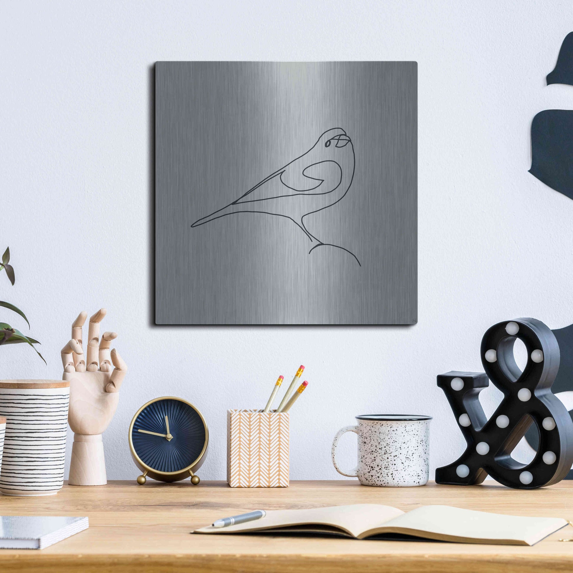 Luxe Metal Art 'Line Bird 1' by Line and Brush, Metal Wall Art,12x12