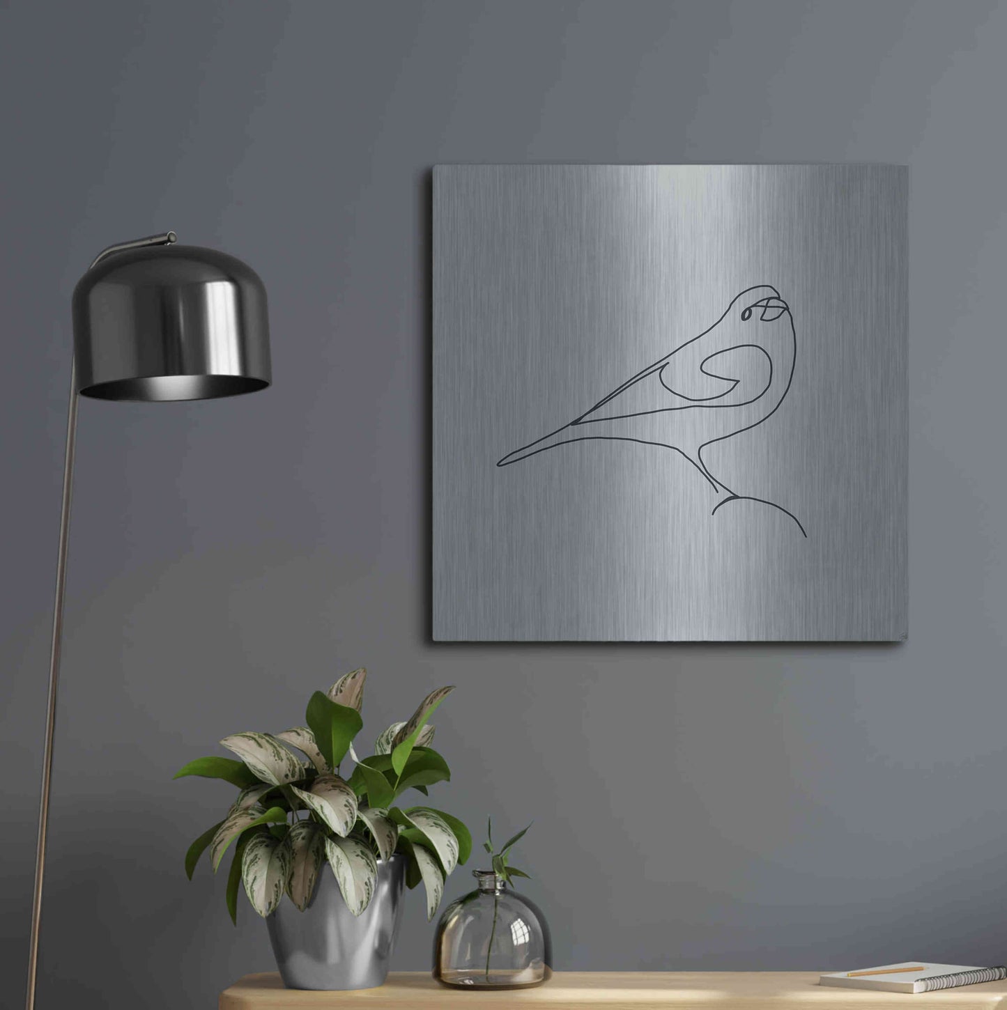 Luxe Metal Art 'Line Bird 1' by Line and Brush, Metal Wall Art,24x24