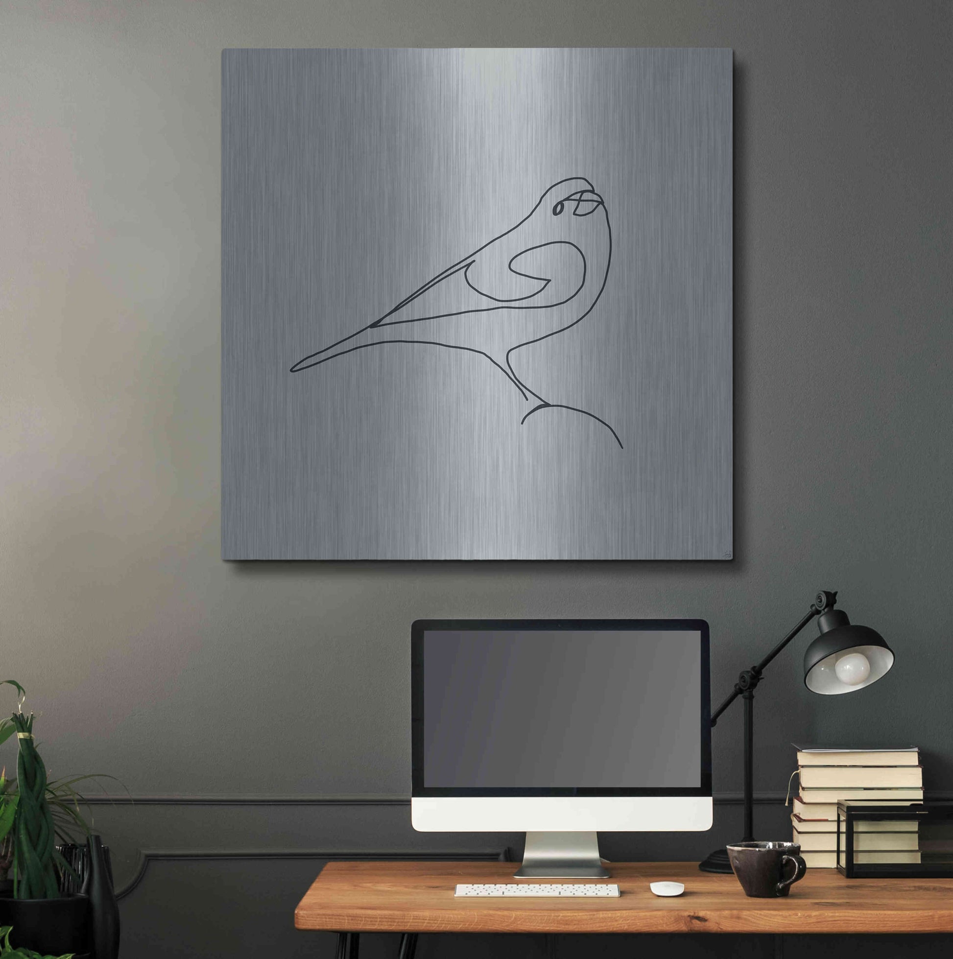 Luxe Metal Art 'Line Bird 1' by Line and Brush, Metal Wall Art,36x36