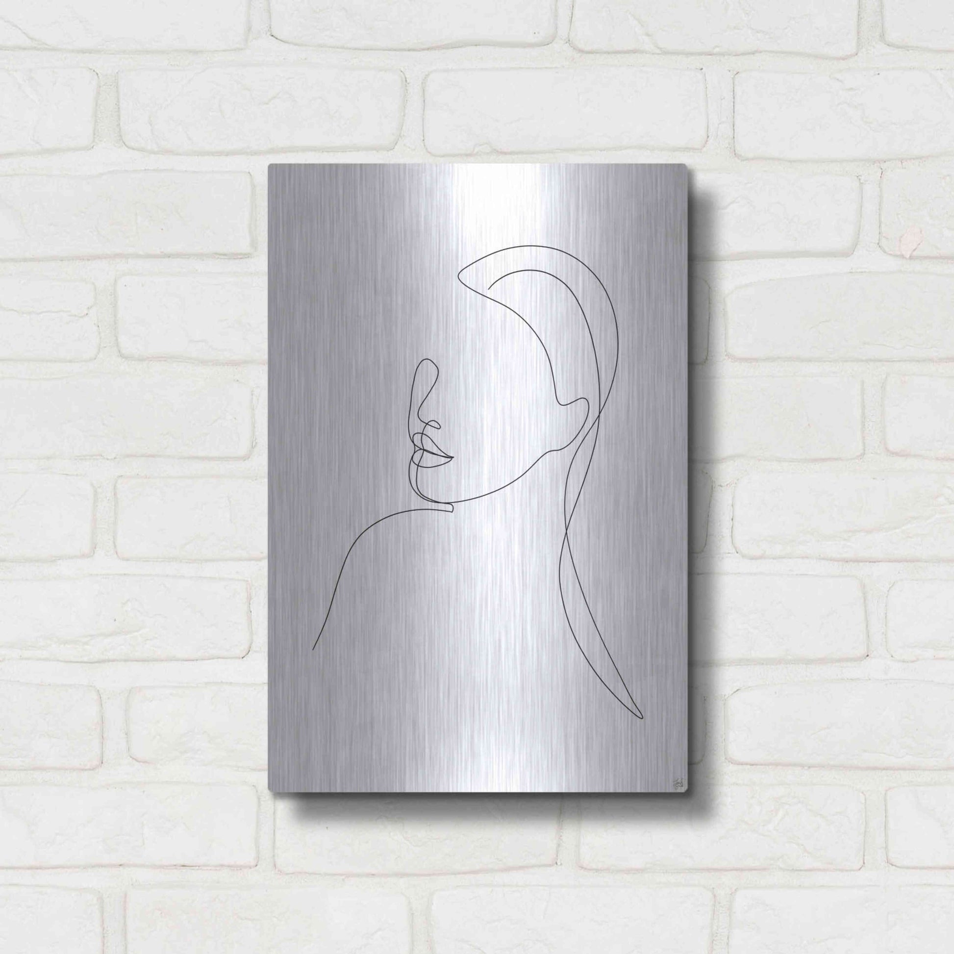 Luxe Metal Art 'Line Lady Portrait 1' by Line and Brush, Metal Wall Art,12x16