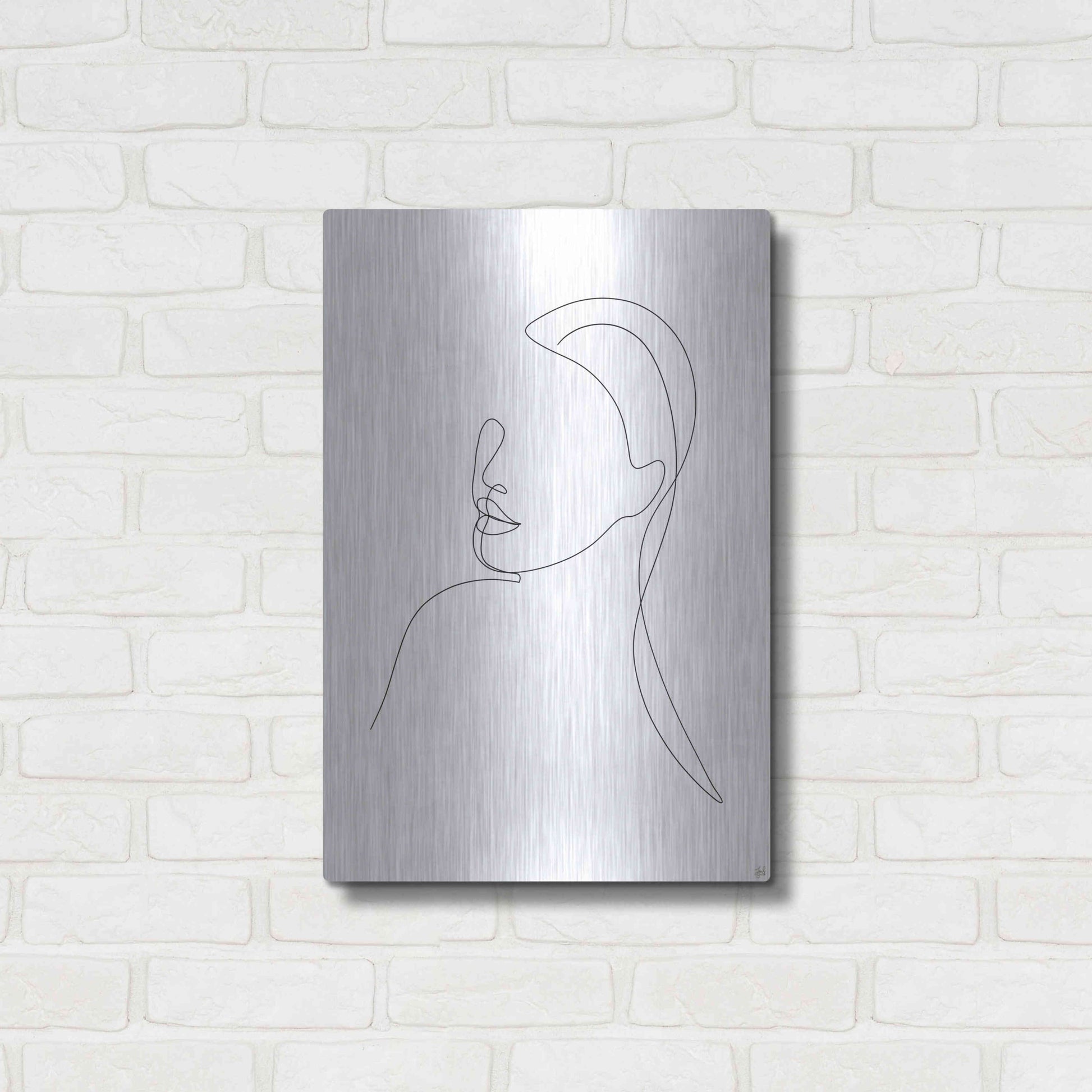 Luxe Metal Art 'Line Lady Portrait 1' by Line and Brush, Metal Wall Art,16x24