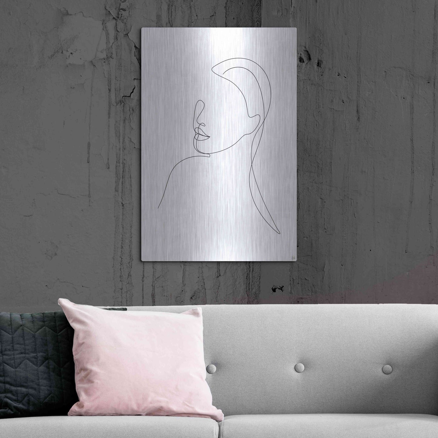 Luxe Metal Art 'Line Lady Portrait 1' by Line and Brush, Metal Wall Art,24x36