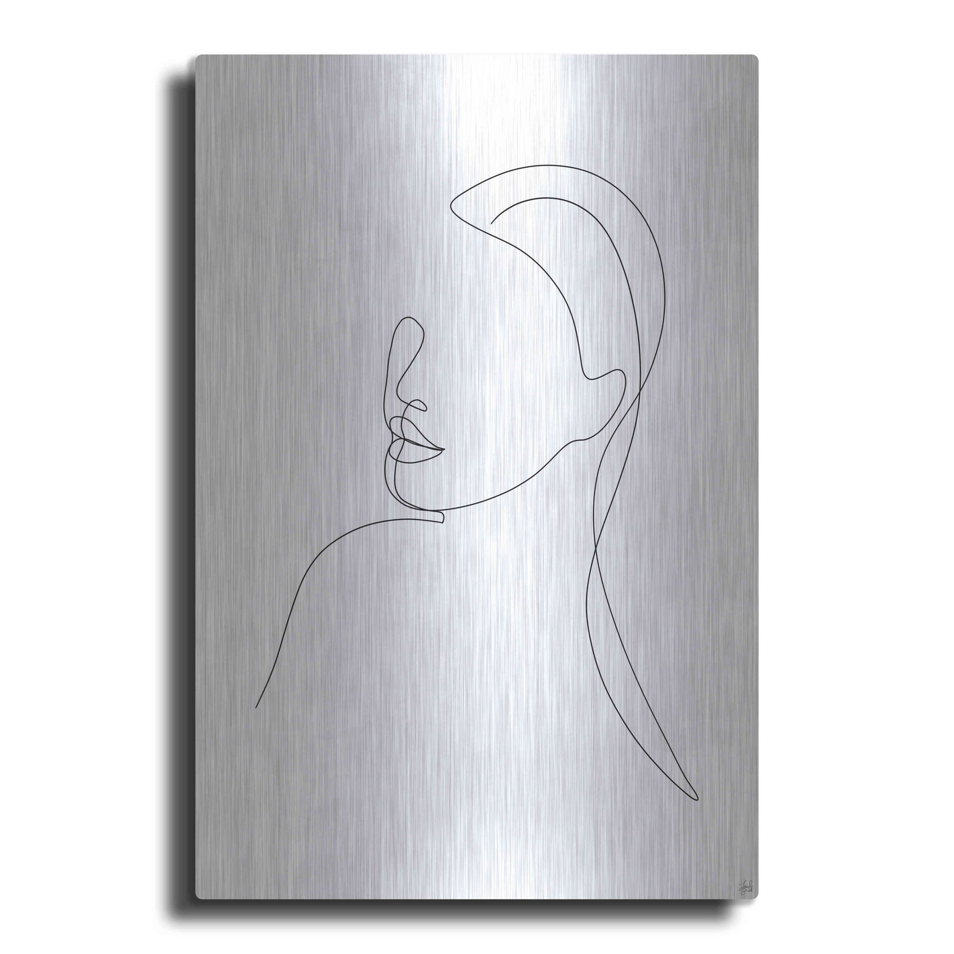 Luxe Metal Art 'Line Lady Portrait 1' by Line and Brush, Metal Wall Art