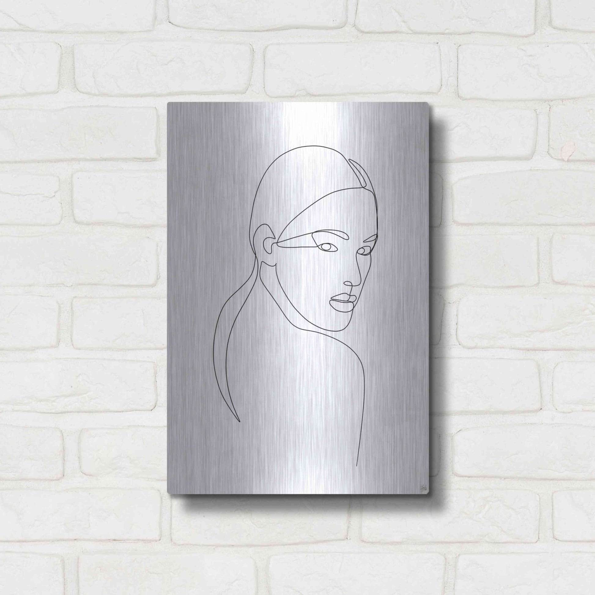 Luxe Metal Art 'Line Lady Portrait 2' by Line and Brush, Metal Wall Art,12x16