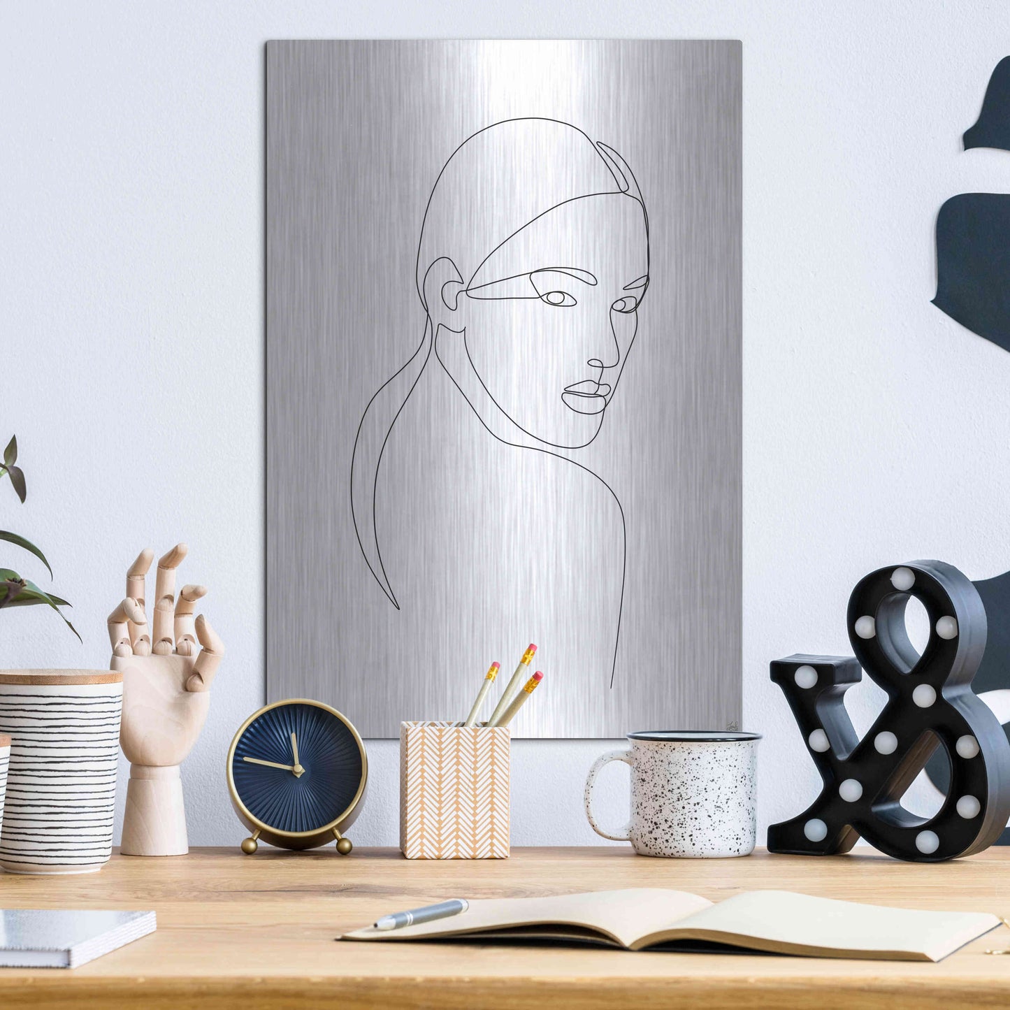 Luxe Metal Art 'Line Lady Portrait 2' by Line and Brush, Metal Wall Art,12x16