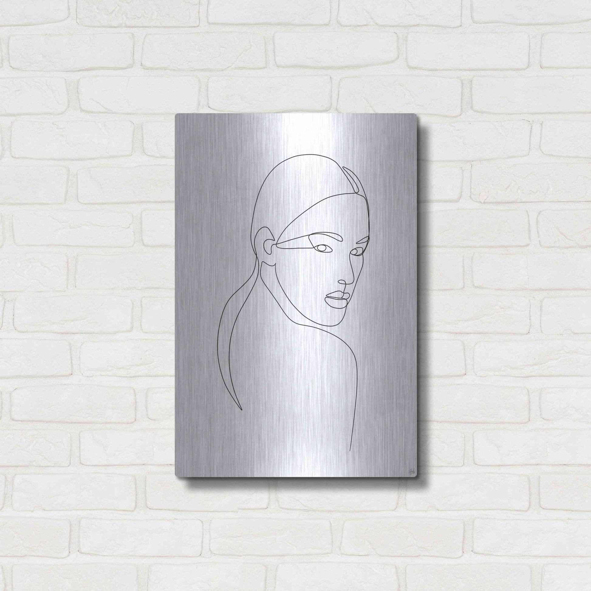 Luxe Metal Art 'Line Lady Portrait 2' by Line and Brush, Metal Wall Art,16x24