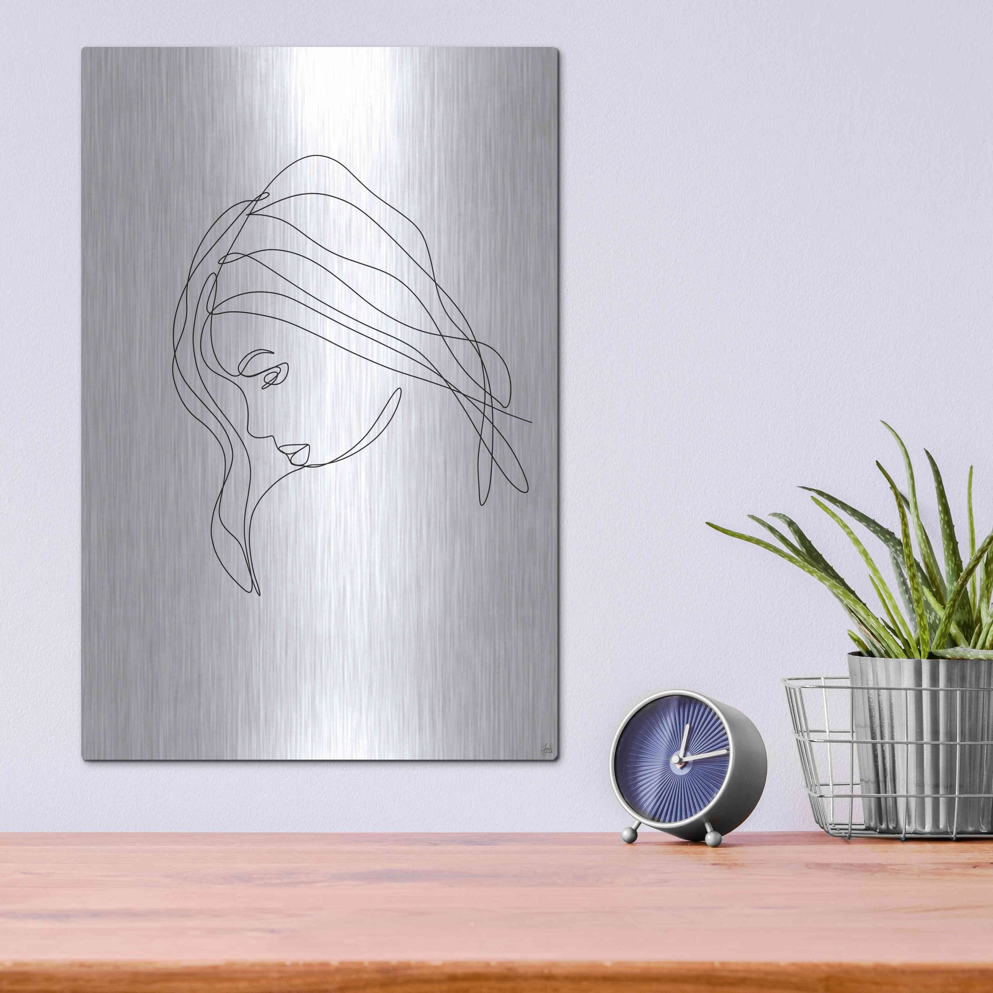 Luxe Metal Art 'Line Lady Portrait 4' by Line and Brush, Metal Wall Art,12x16