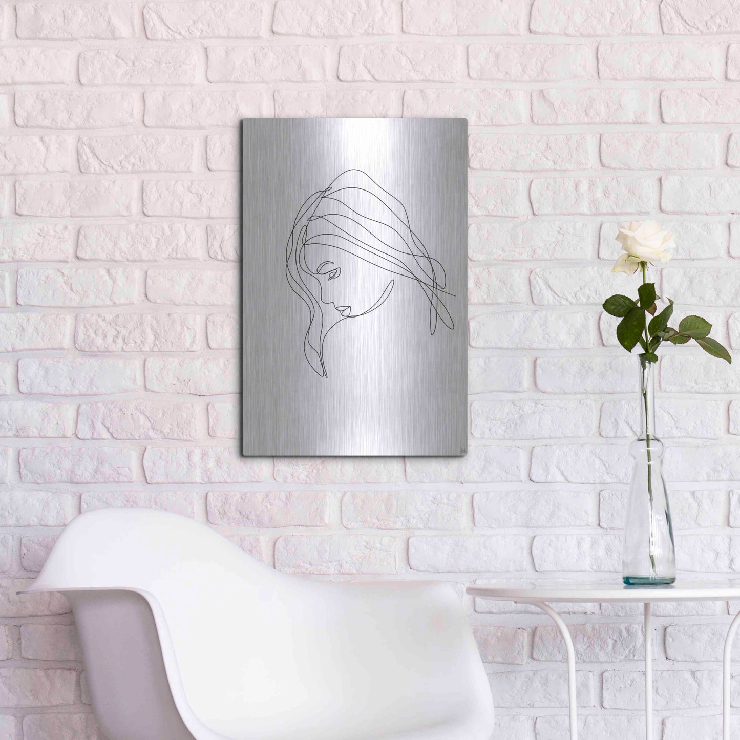 Luxe Metal Art 'Line Lady Portrait 4' by Line and Brush, Metal Wall Art,16x24