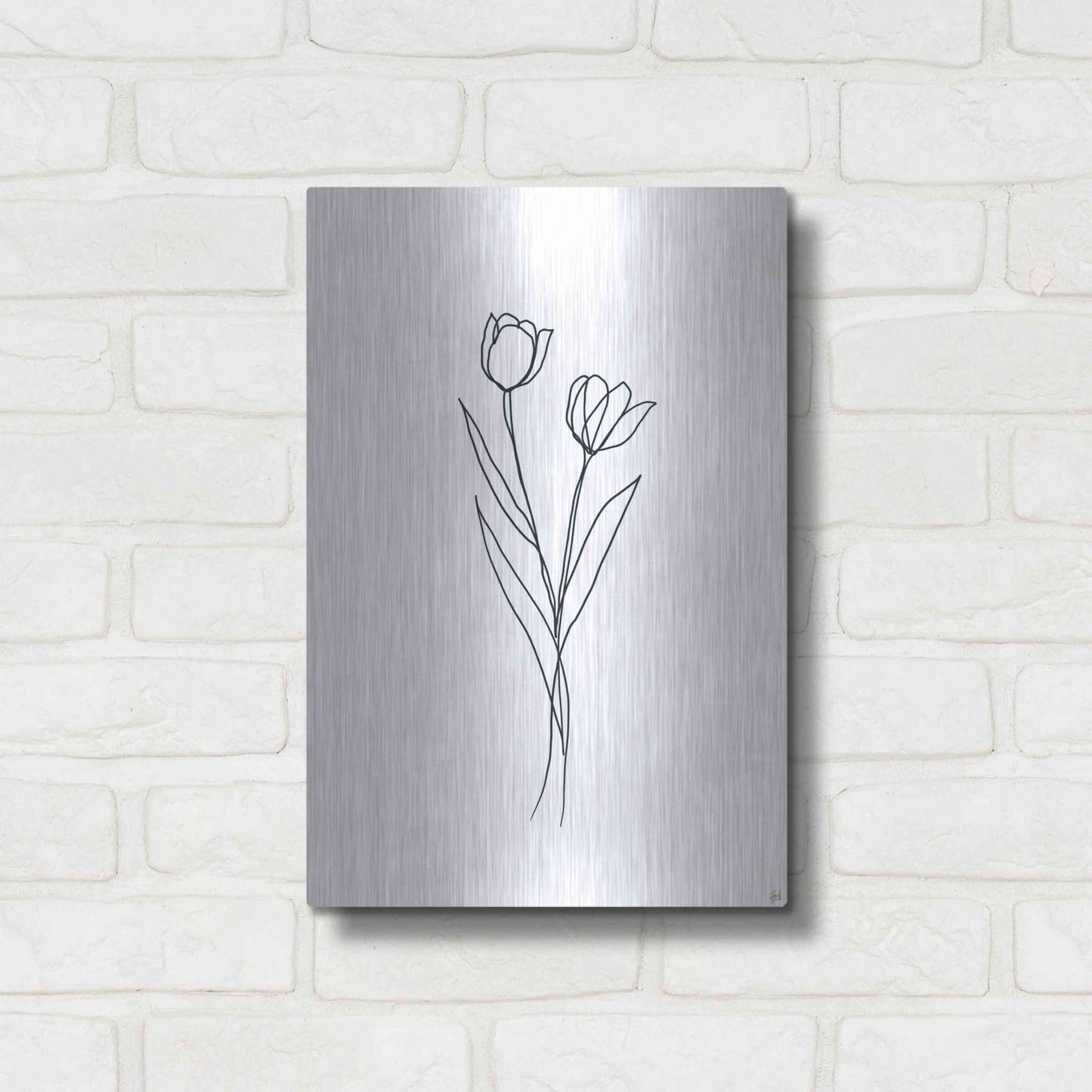 Luxe Metal Art 'Line Tulips 1' by Line and Brush, Metal Wall Art,12x16