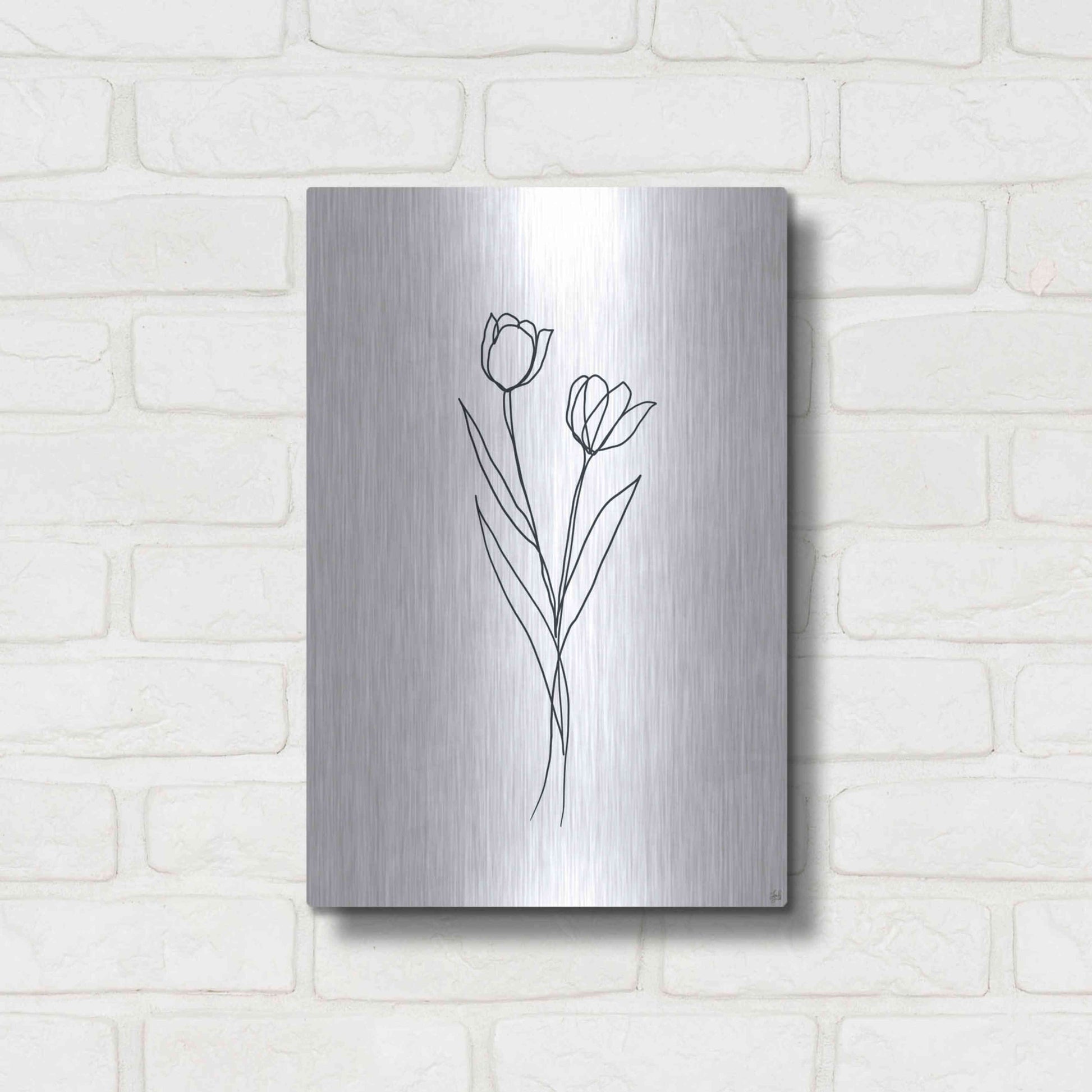 Luxe Metal Art 'Line Tulips 1' by Line and Brush, Metal Wall Art,12x16